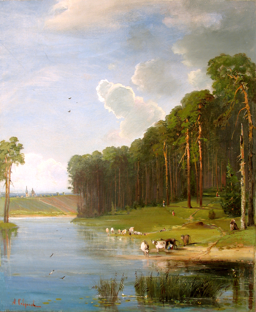 Саврасов. Сосновый бор на берегу реки. 1890-е