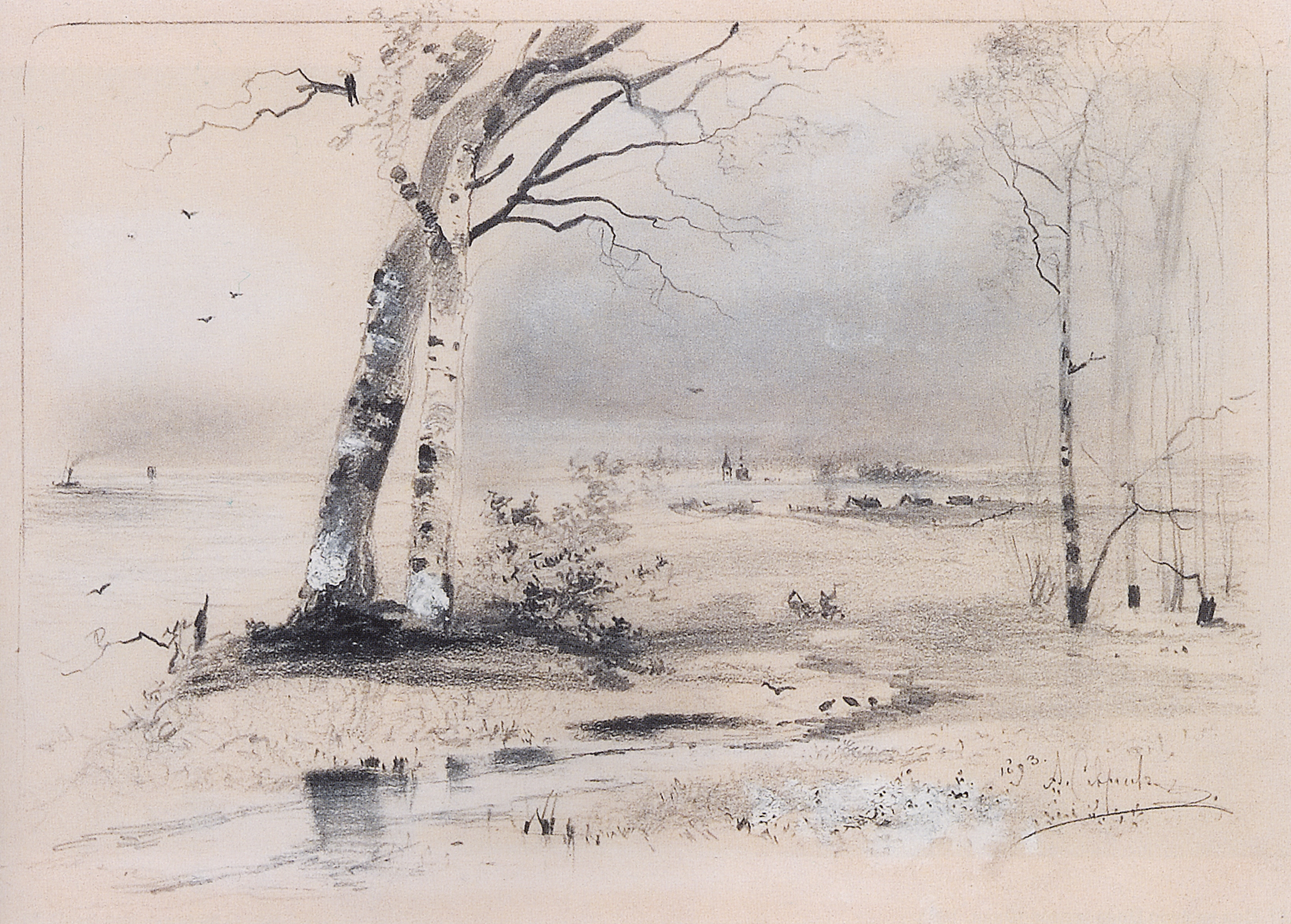 Саврасов. Ранняя весна. Березы у реки. 1893