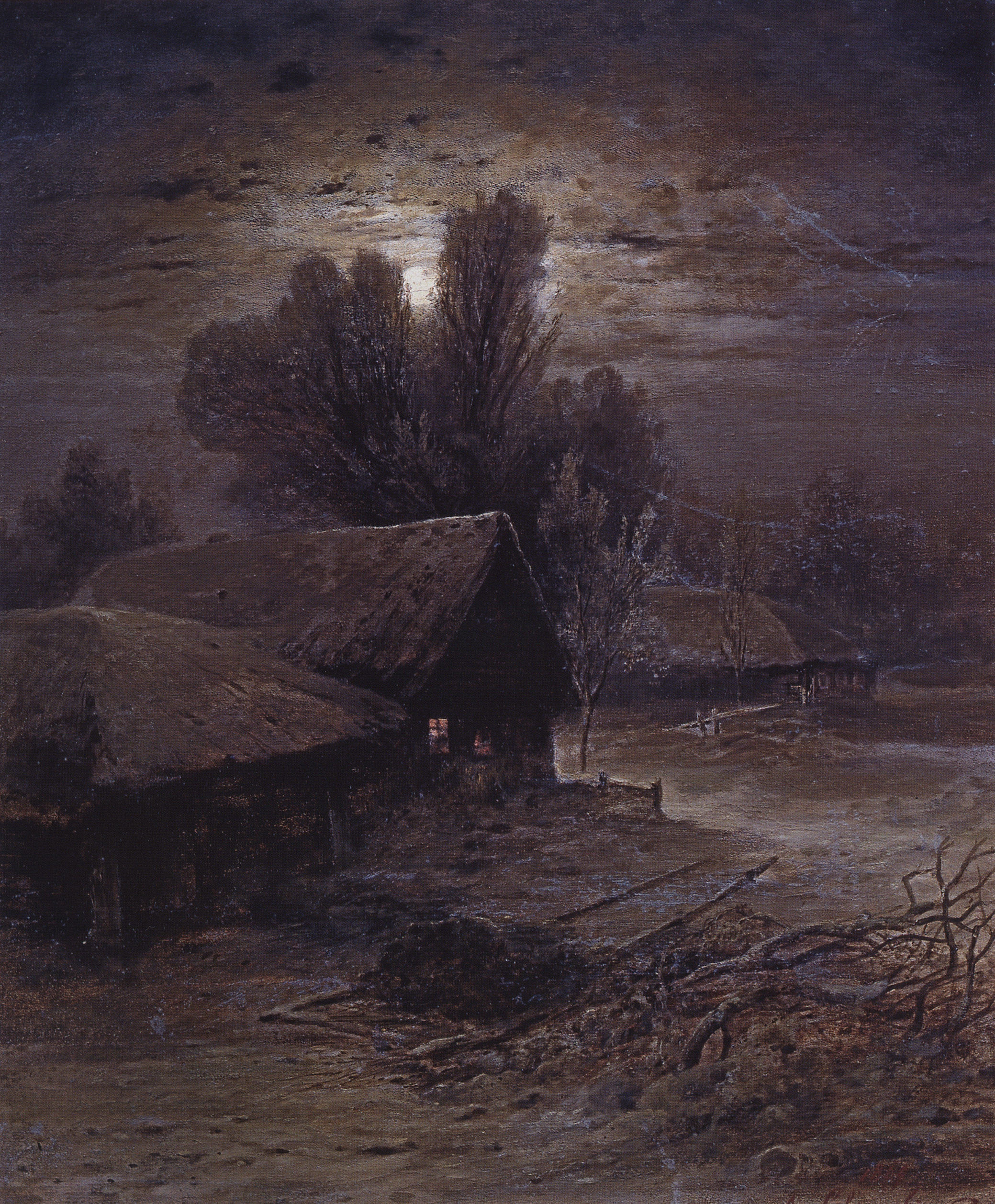 Саврасов. Лунная ночь в деревне (Зимняя ночь). 1869