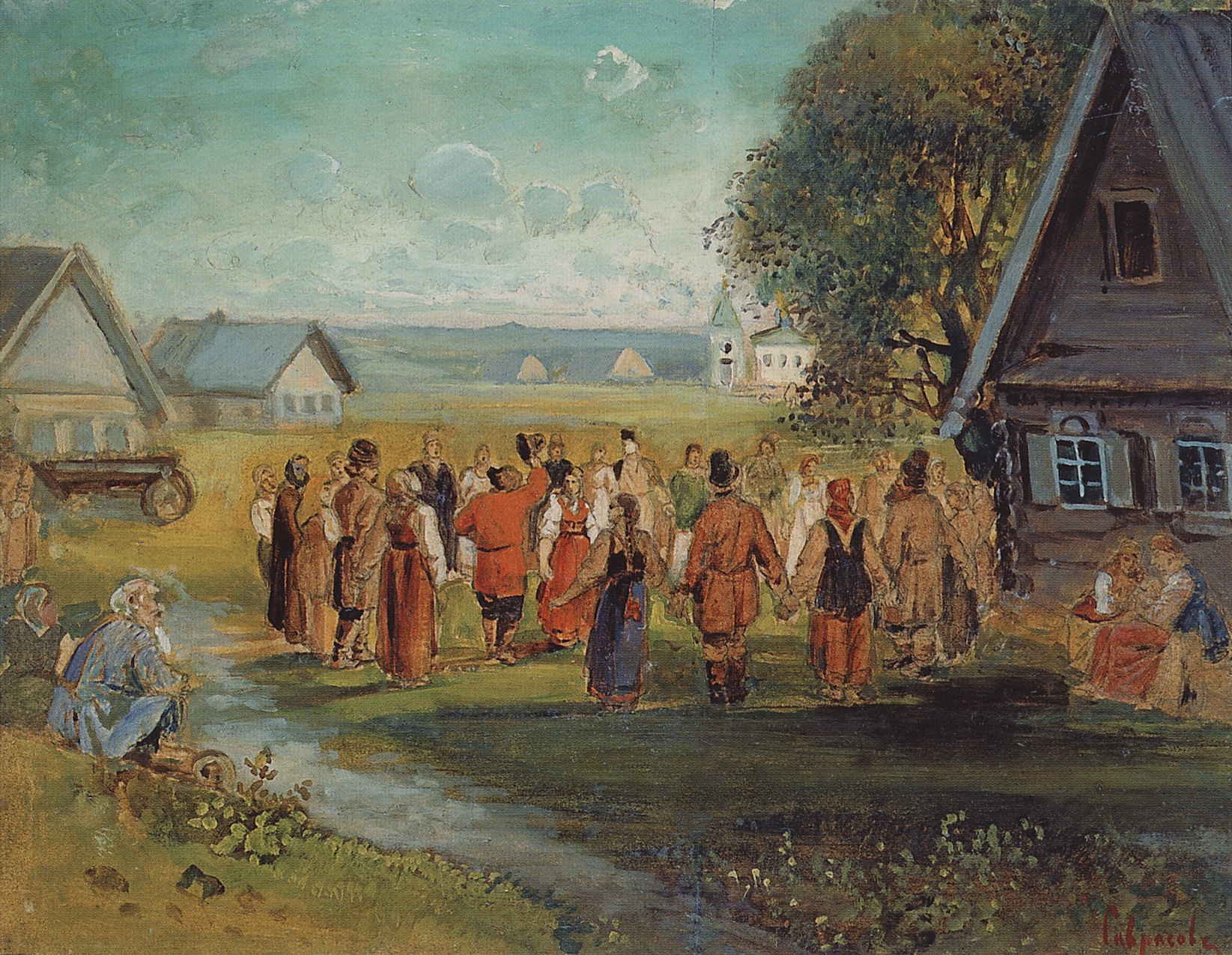 Саврасов. Хоровод в селе. 1873-1874