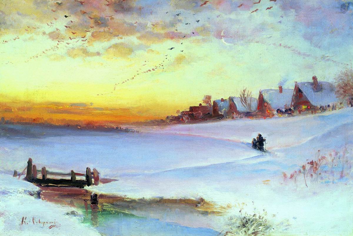 Саврасов. Зимний пейзаж (Оттепель). 1890-е