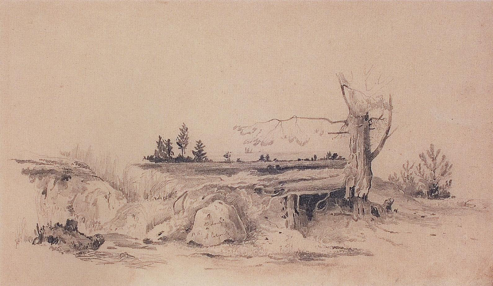 Саврасов. Побережье Финского залива. Пейзаж с землянкой. 1854