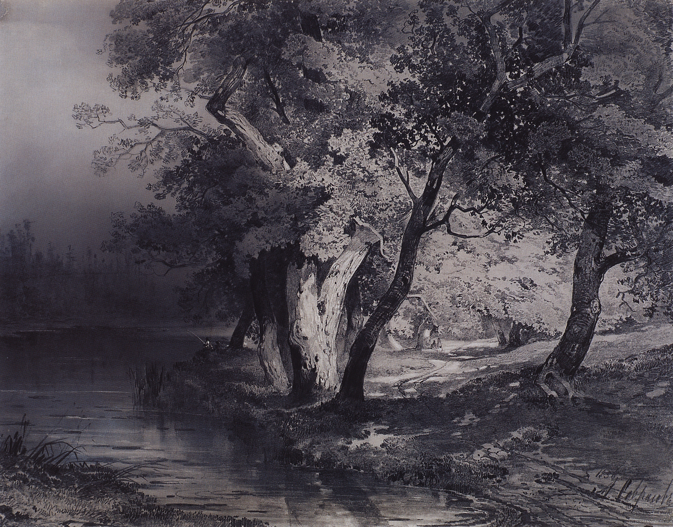 Саврасов. Лес у озера, освещенный солнцем. 1856