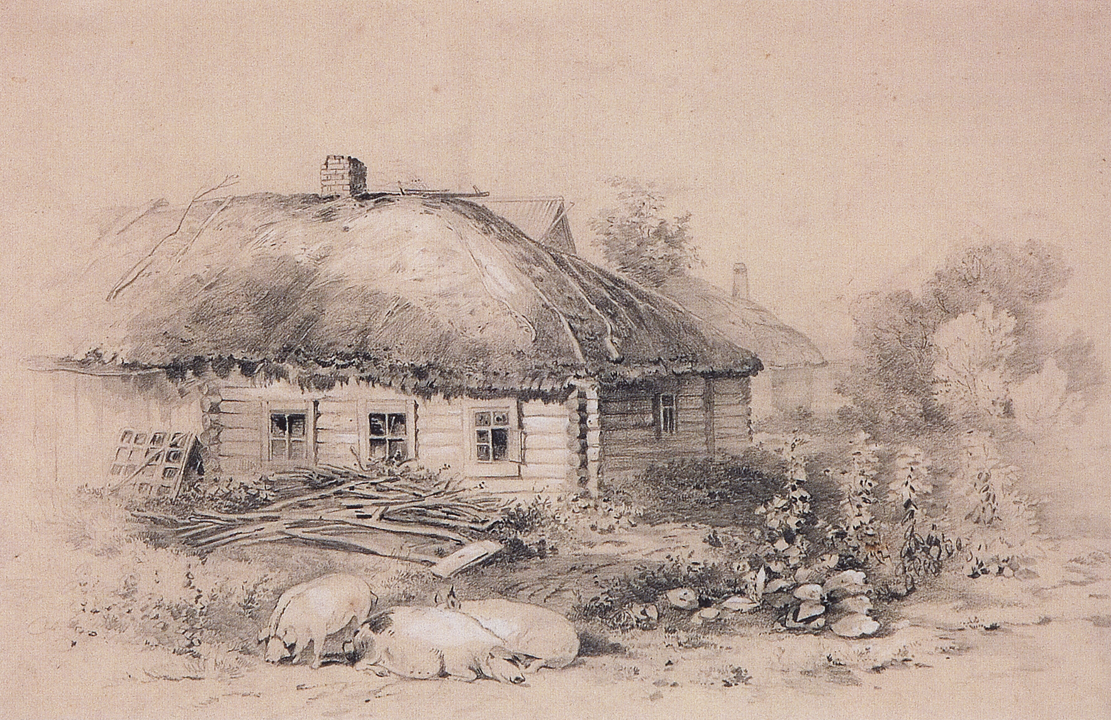 Саврасов. Пейзаж с избушкой. 1860-е