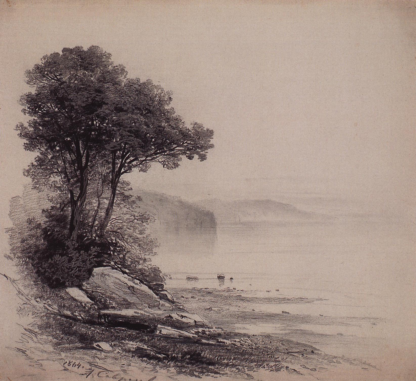Саврасов. На берегу. Горное озеро. 1864