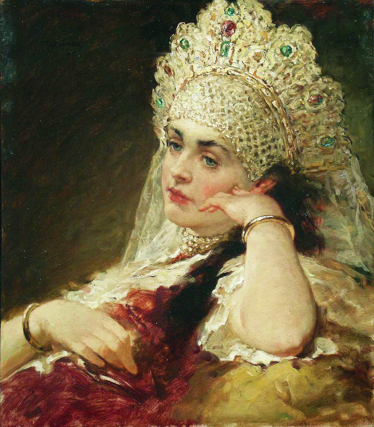 Маковский К.. Девушка в жемчужном ожерелье. Конец 1880-х - 1890-е