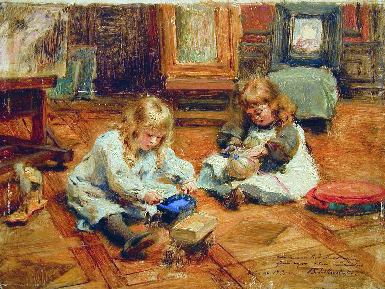 Маковский К.. Дети, играющие в мастерской. 1880-е