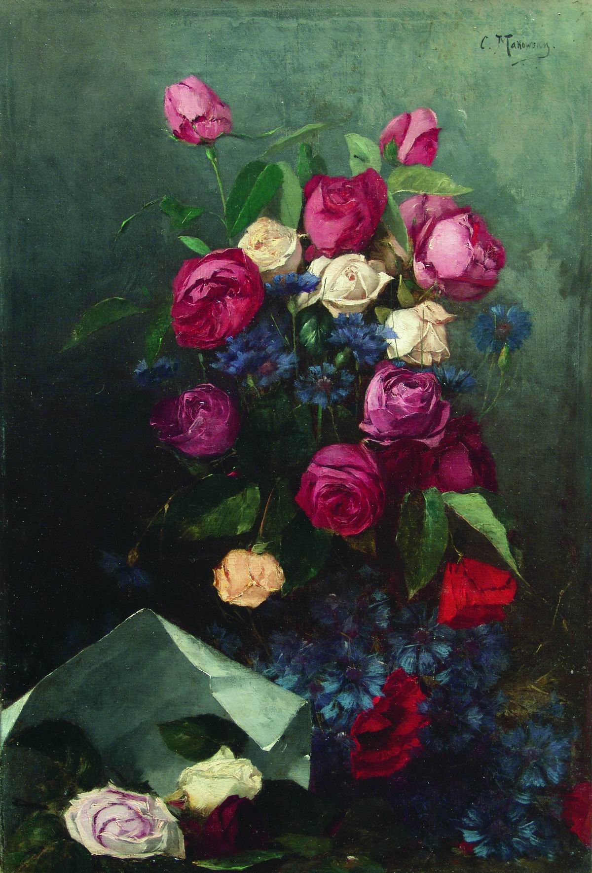 Маковский К.. Натюрморт с розами и васильками. Вторая половина 1880-х