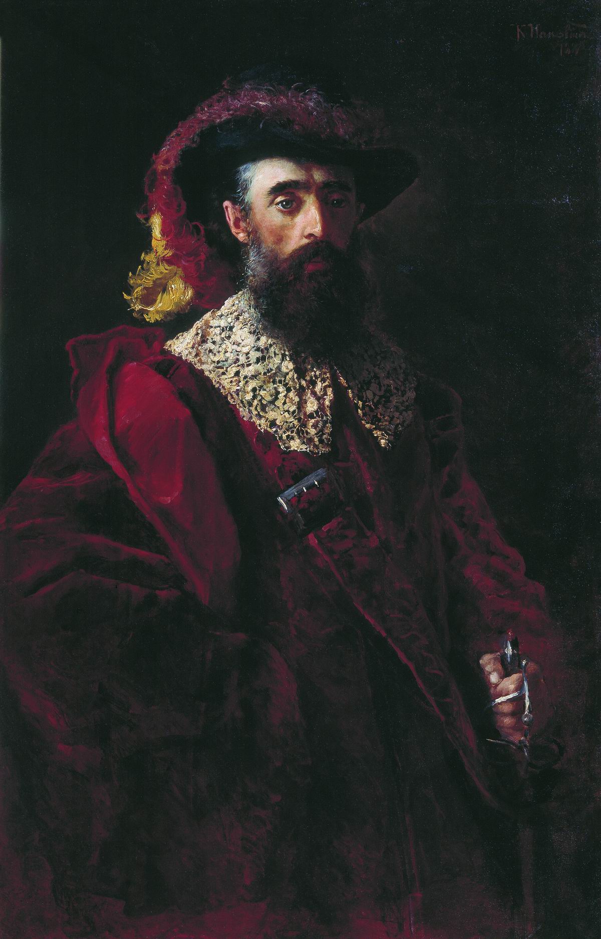 Маковский К.. Портрет мужчины в красном бархатном костюме. 1882
