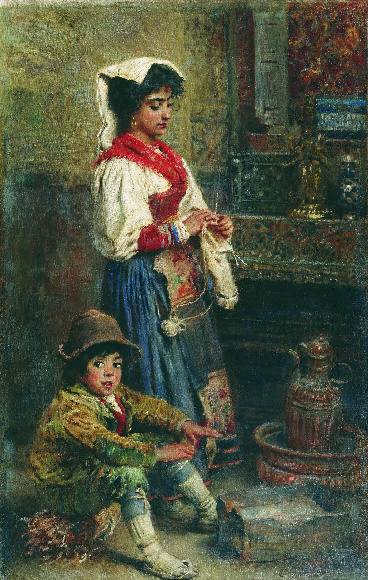 Маковский К.. Модели в ожидании художника (Греющиеся итальянцы). 1904