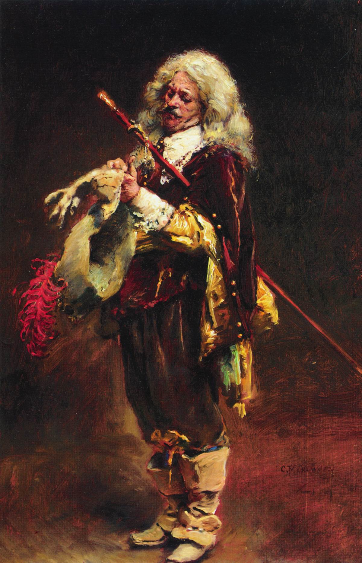 Маковский К.. Кавалер, одевающий перчатку. 1890-е