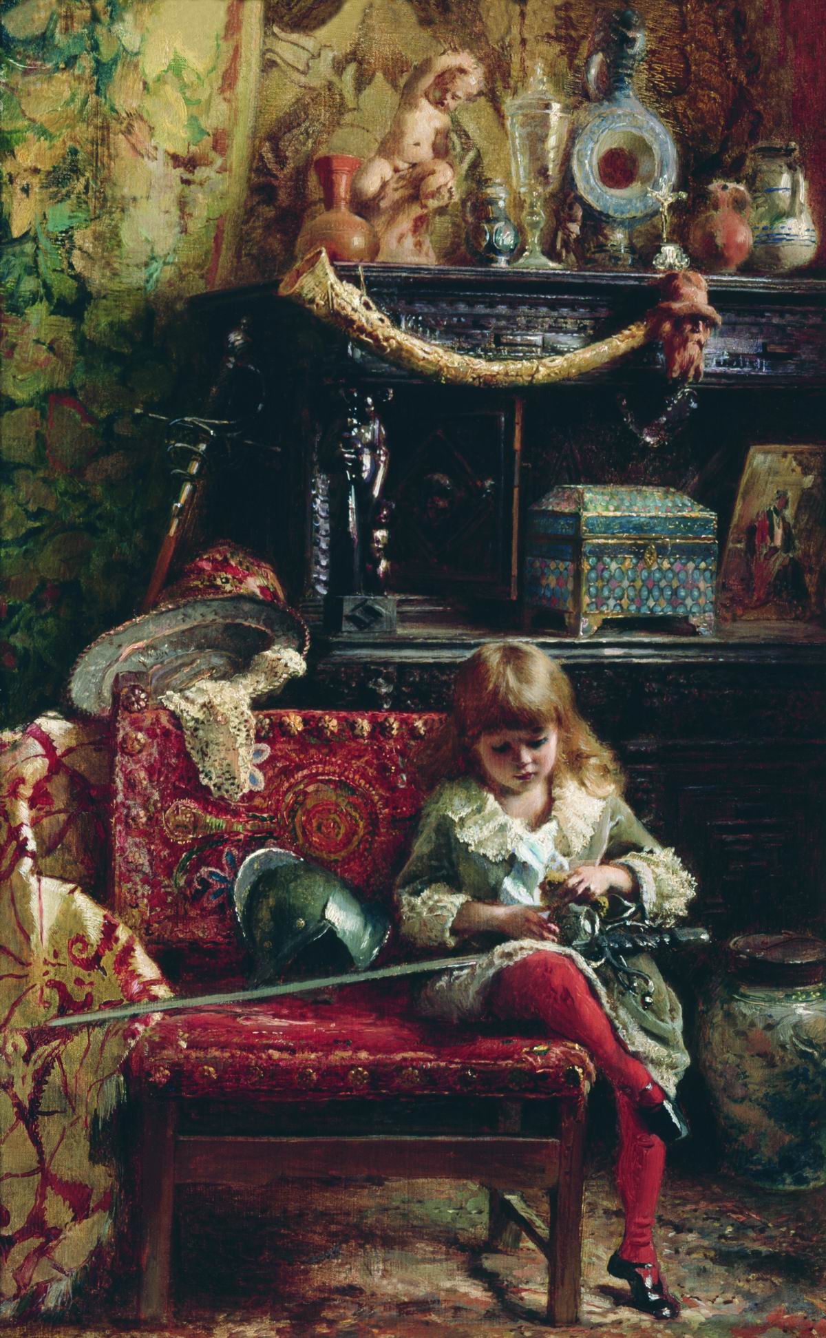 Маковский К.. Портрет сына в мастерской (Маленький антиквар). 1882