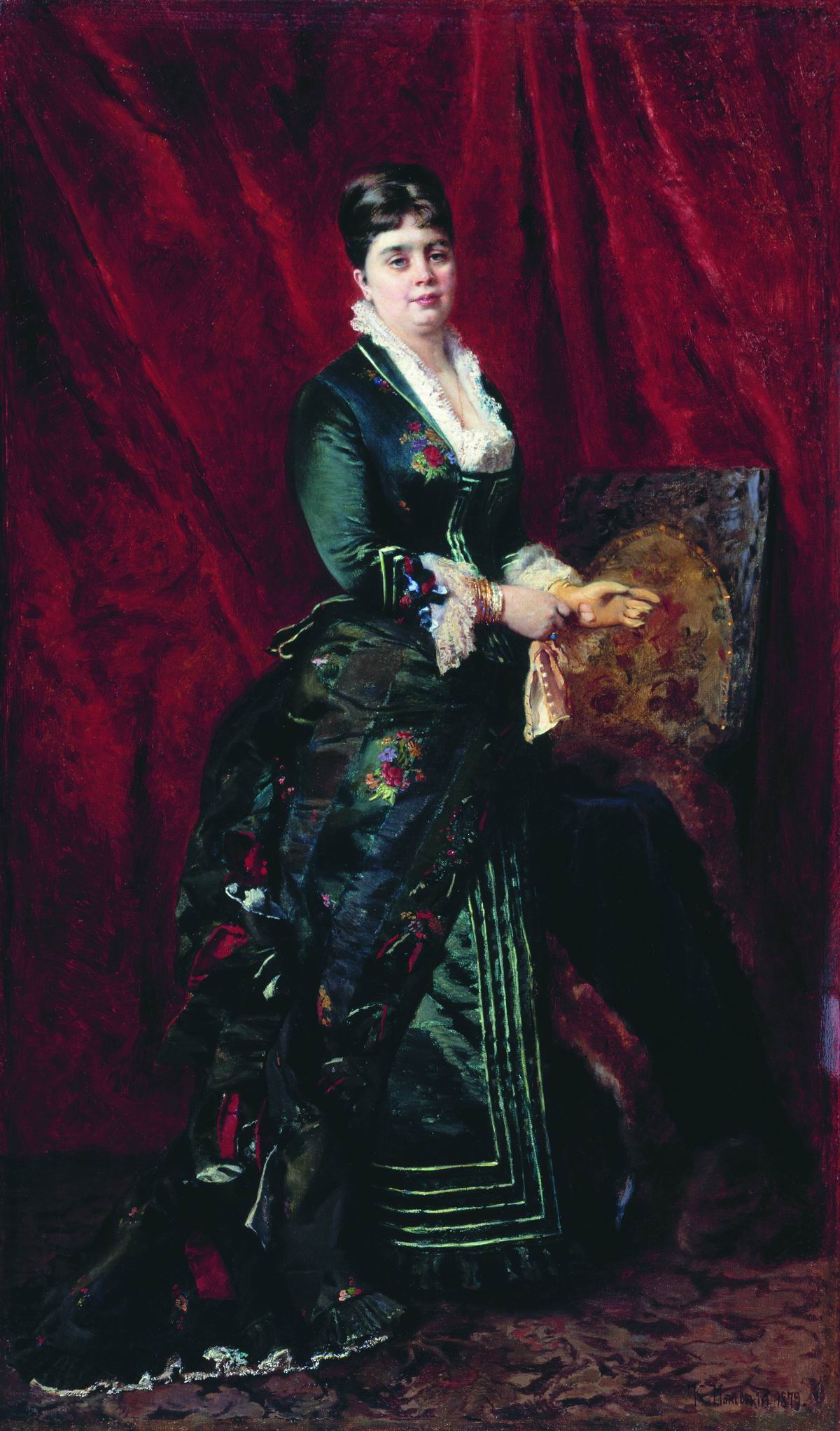 Маковский К.. Портрет молодой женщины в зеленом платье. 1879