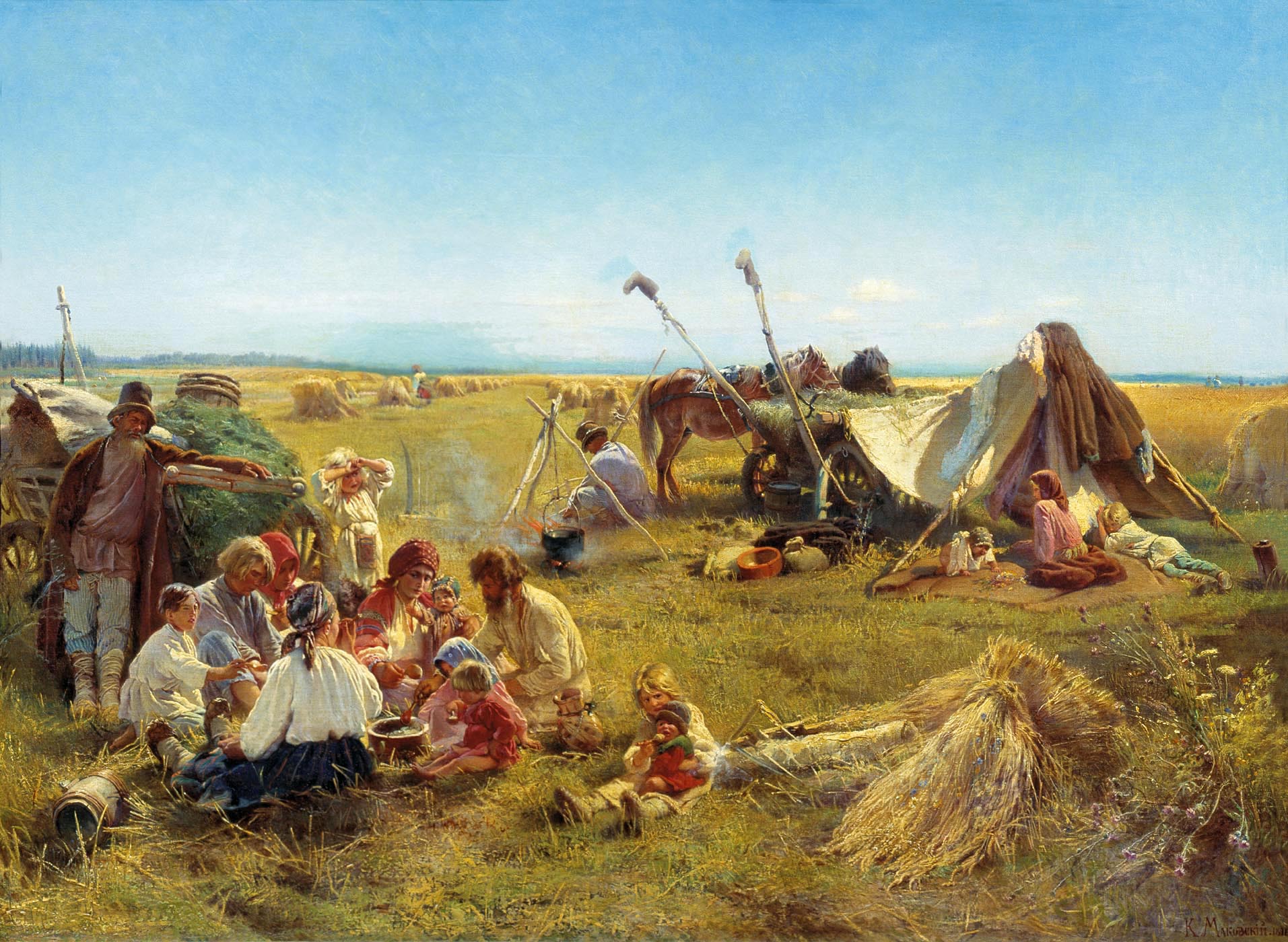 Маковский К.. Крестьянский обед во время жатвы. 1871