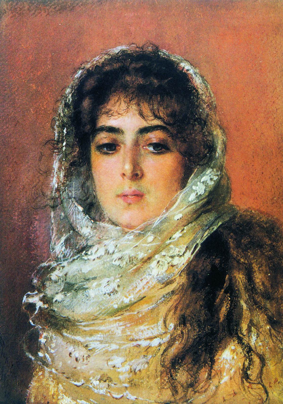 Маковский К.. Портрет жены художника Ю.П.Маковской. 1887