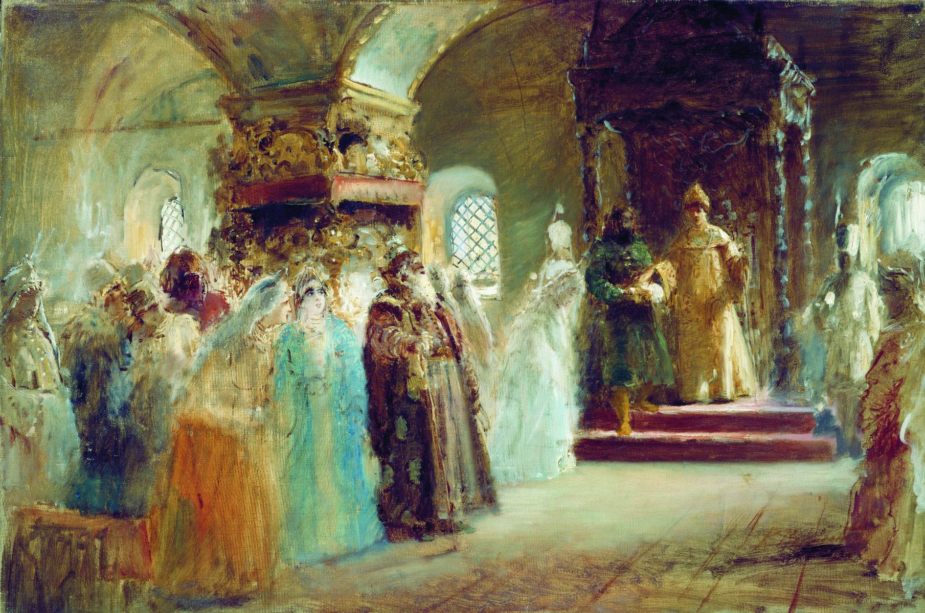 Маковский К.. Выбор невесты царем Алексеем Михайловичем. 1887