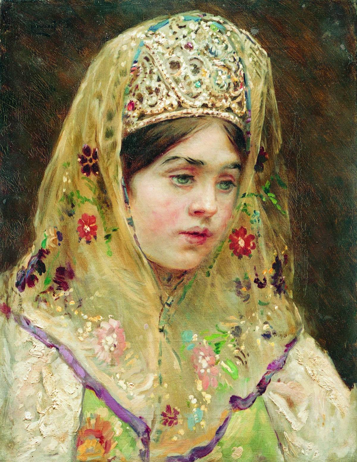 Маковский К.. Портрет девушки в русском костюме. 1910-е