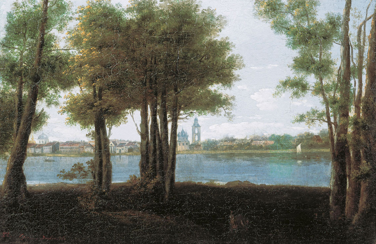 Дубовицкая. Вид на город за рекой. 1840-е