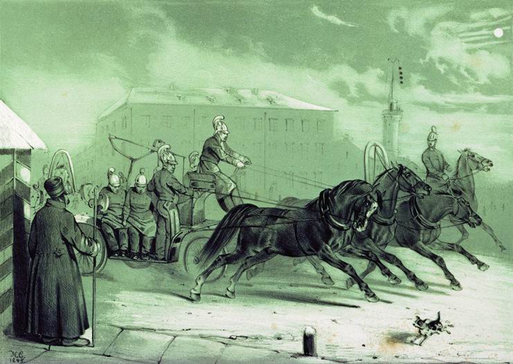 Сверчков Н.. Пожарные в Санкт-Петербурге ночью. 1845