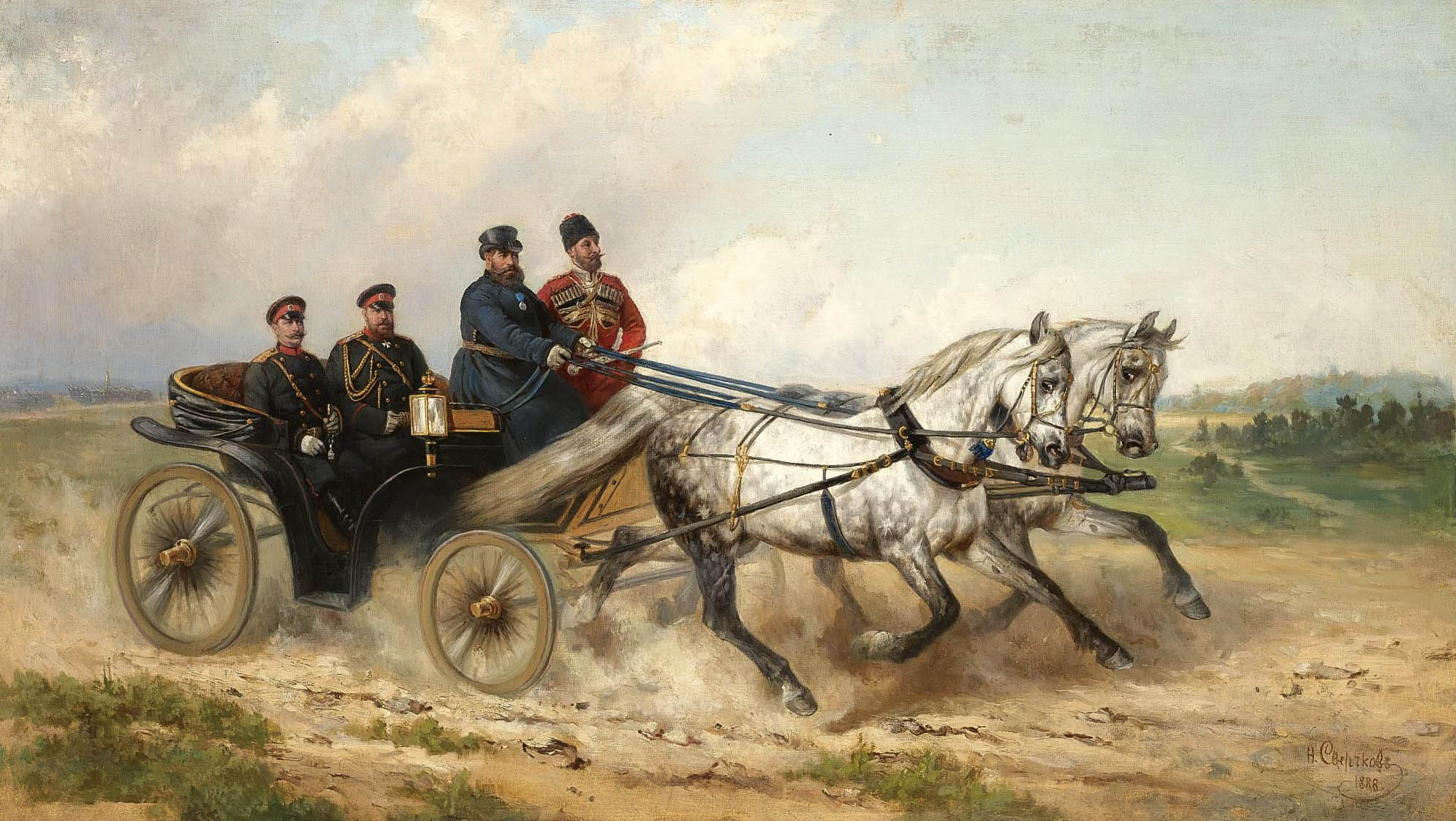 Сверчков Н.. Царь Александр III и кайзер Вильгельм в ландо. 1888