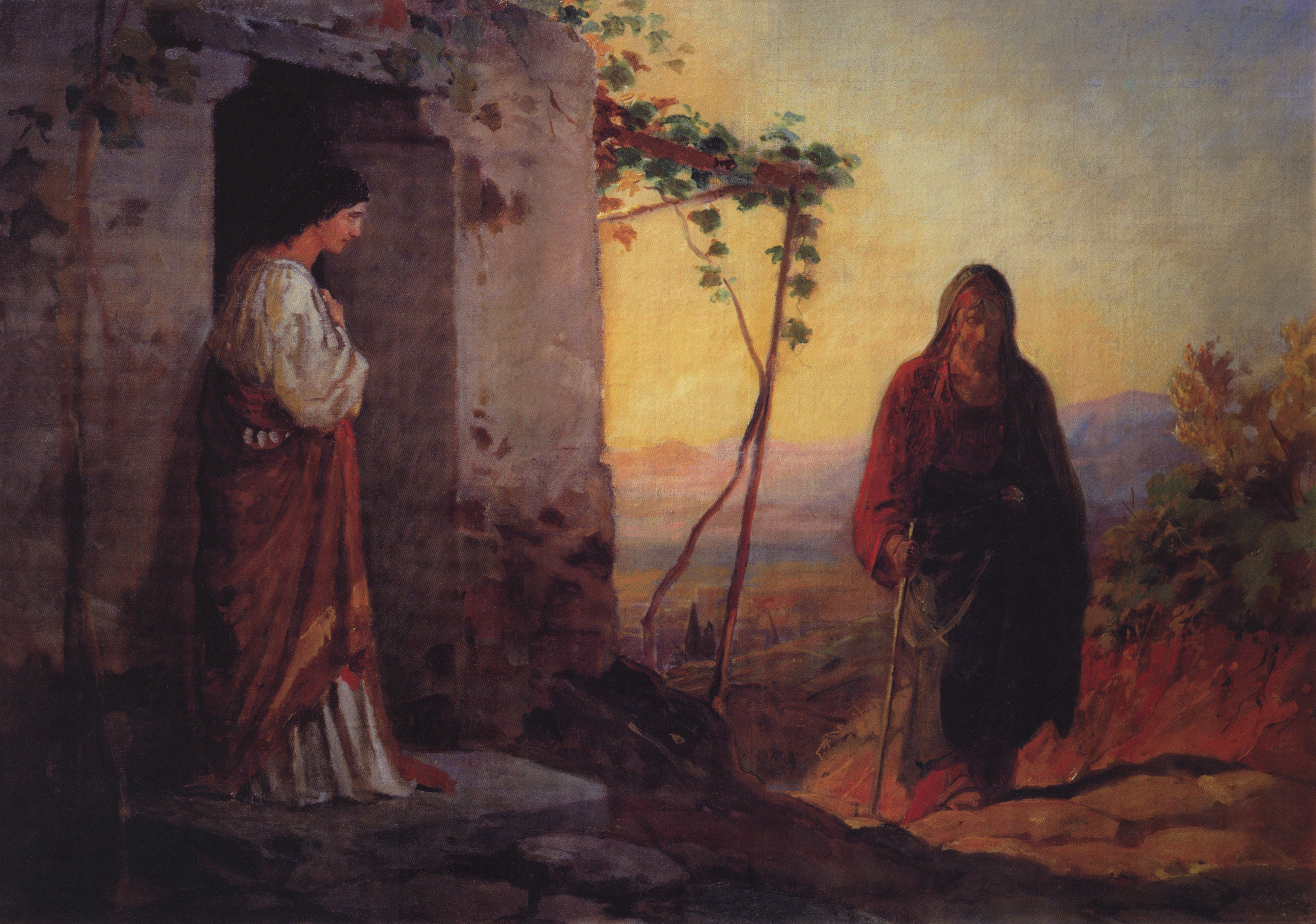 Ге Н.Н.. Мария, сеста Лазаря, встречает Иисуса Христа, идущего к ним в дом. 1864
