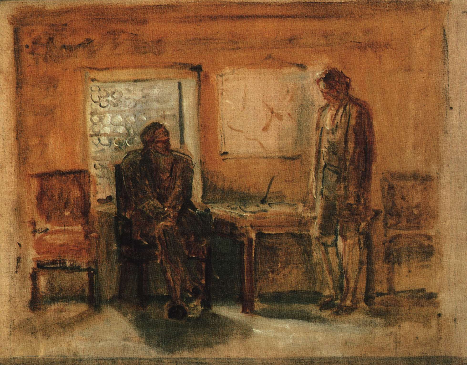 Ге Н.Н.. Петр I допрашивает царевича Алексея Петровича в Петергофе. 1870