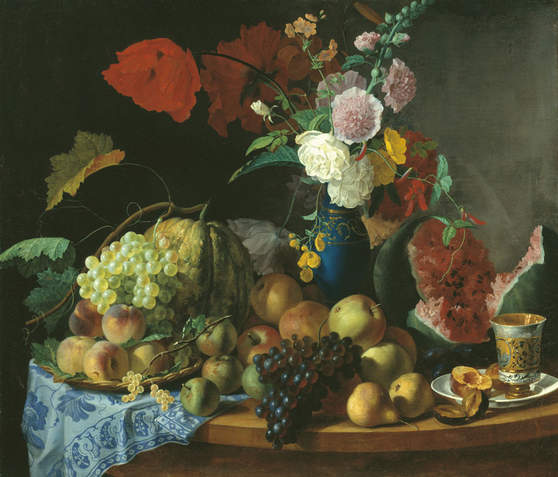 Торопов. Натюрморт с цветами и фруктами. 1846