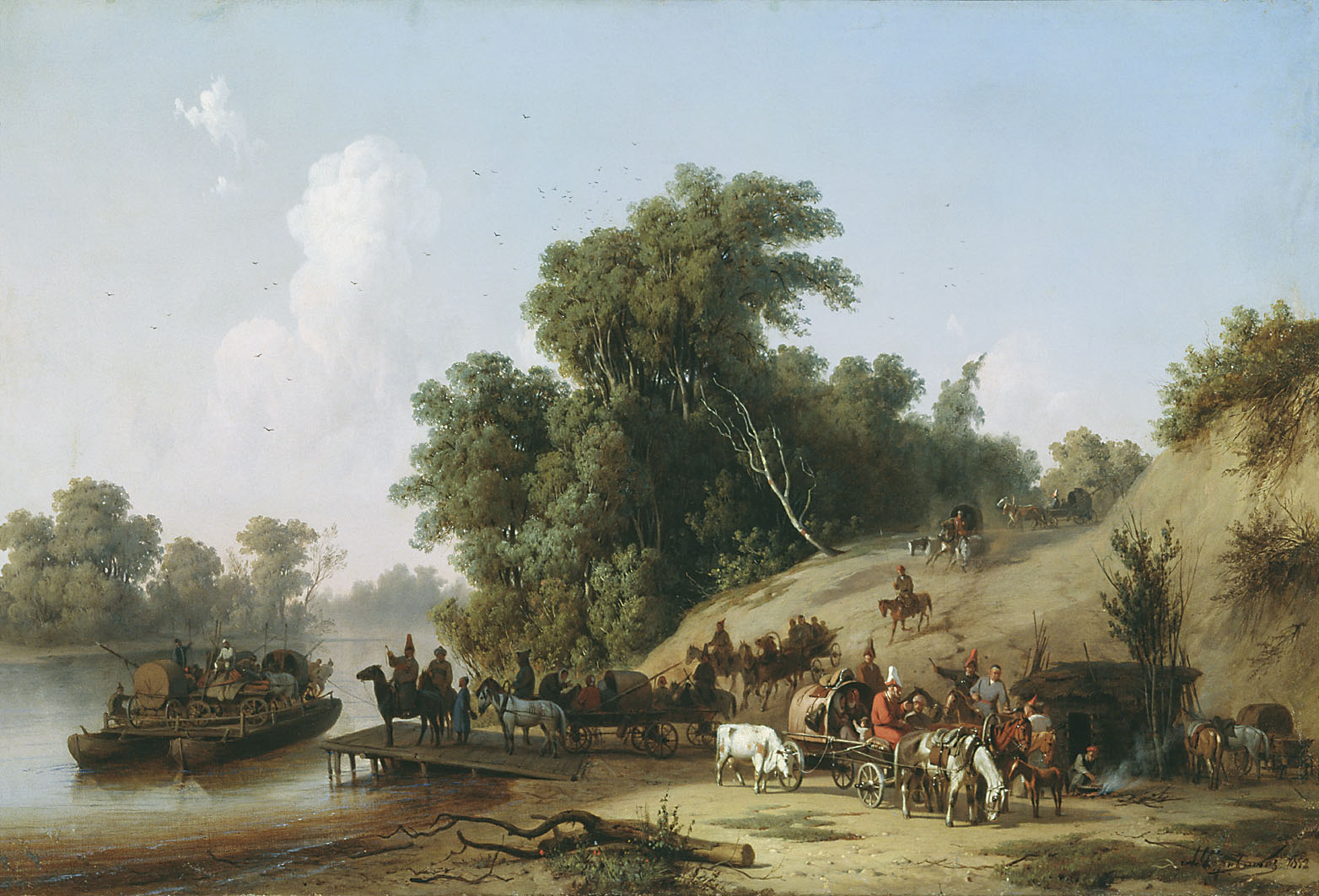 Чернышев А.. Переправа на пароме. 1852