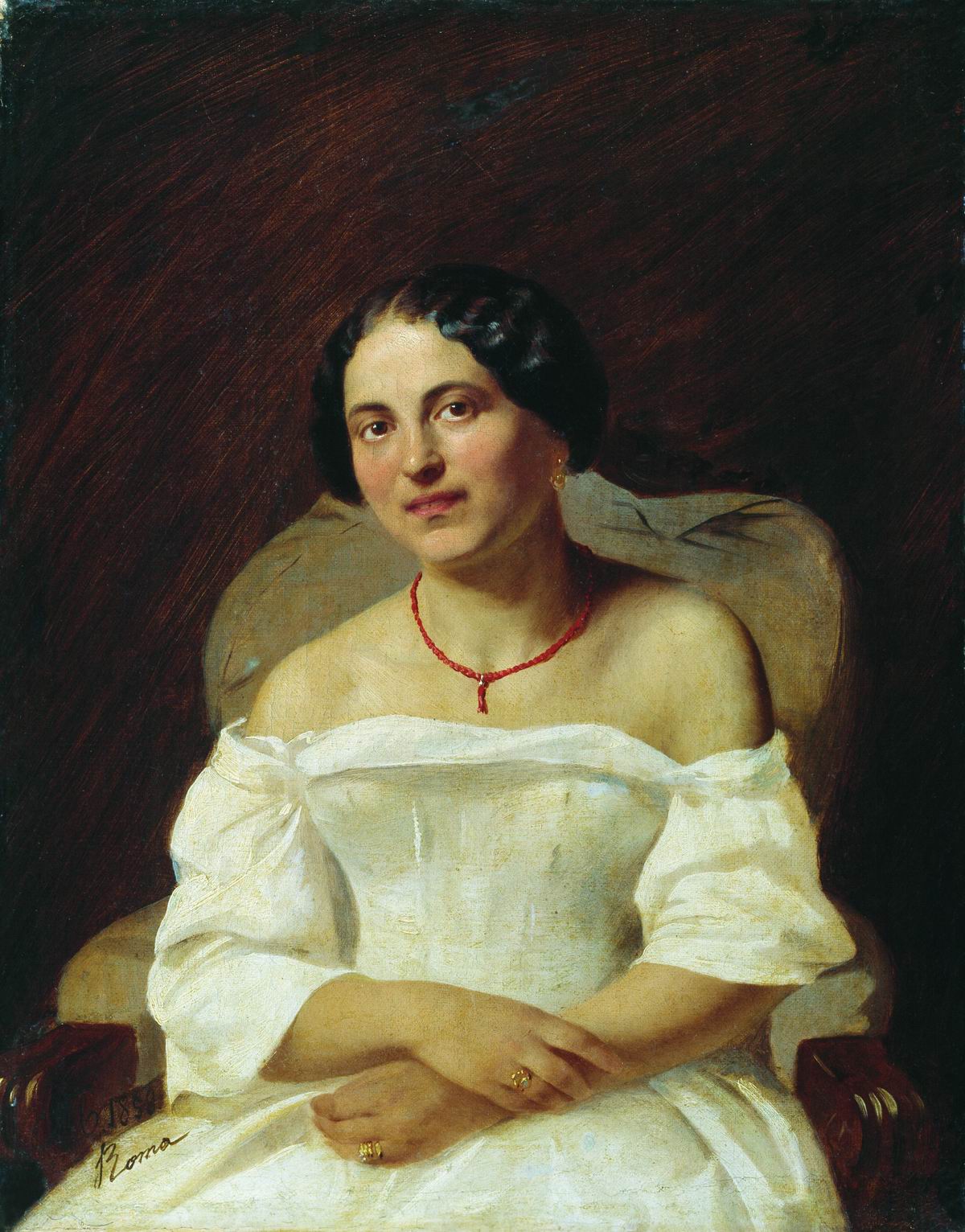 Бронников. Портрет женщины в белом. 1859