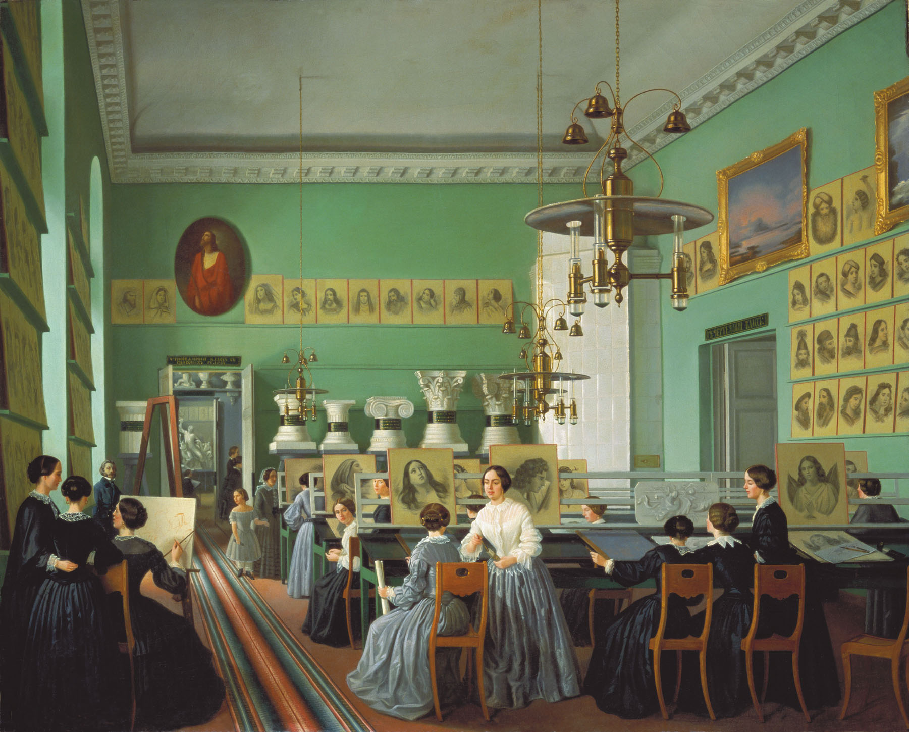 Хилкова. Внутренний вид женского отделения Петербургской рисовальной школы для вольноприходящих. 1855