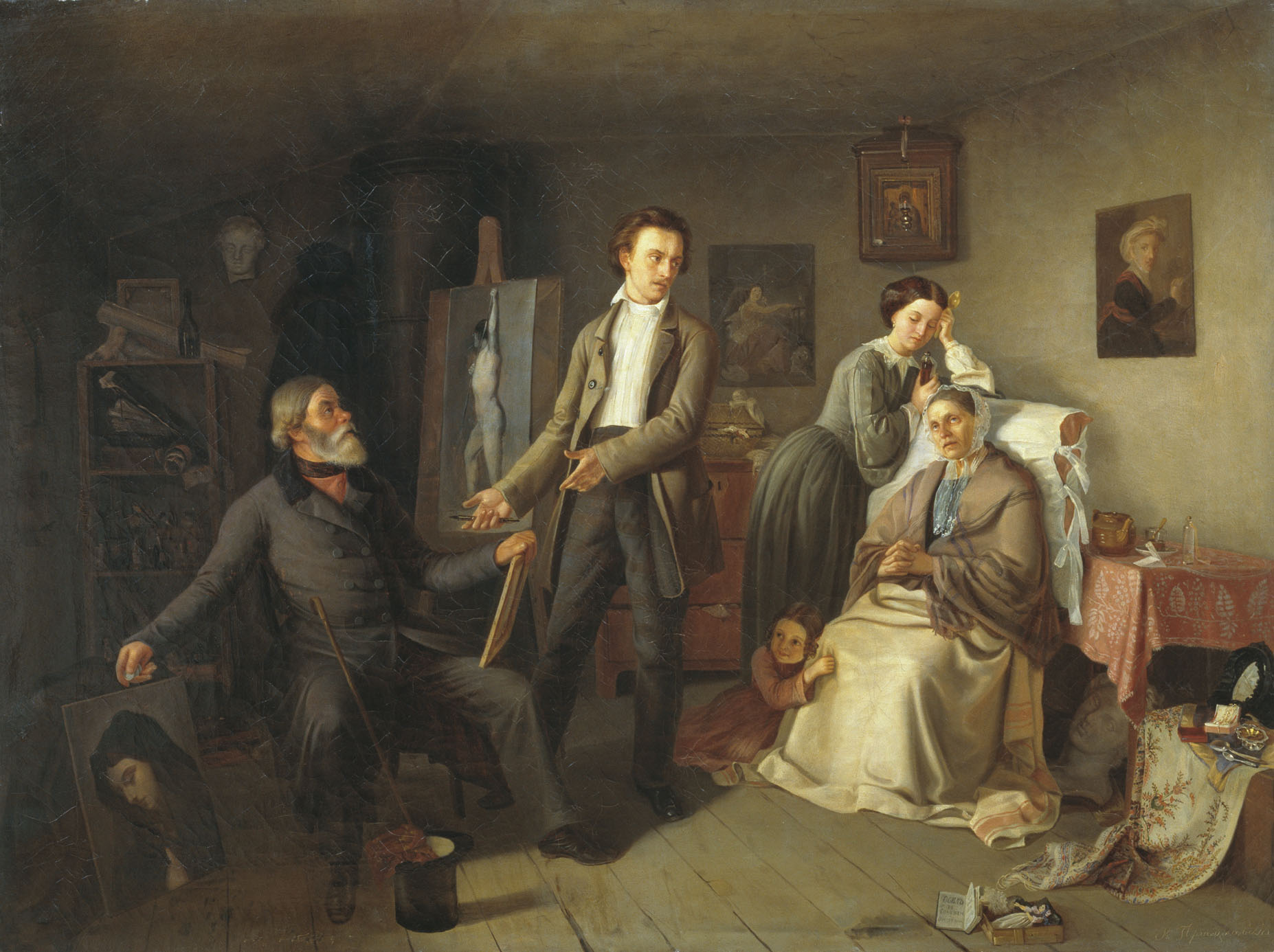 Пржецлавский. Семейство бедного художника и покупатель картин. 1857