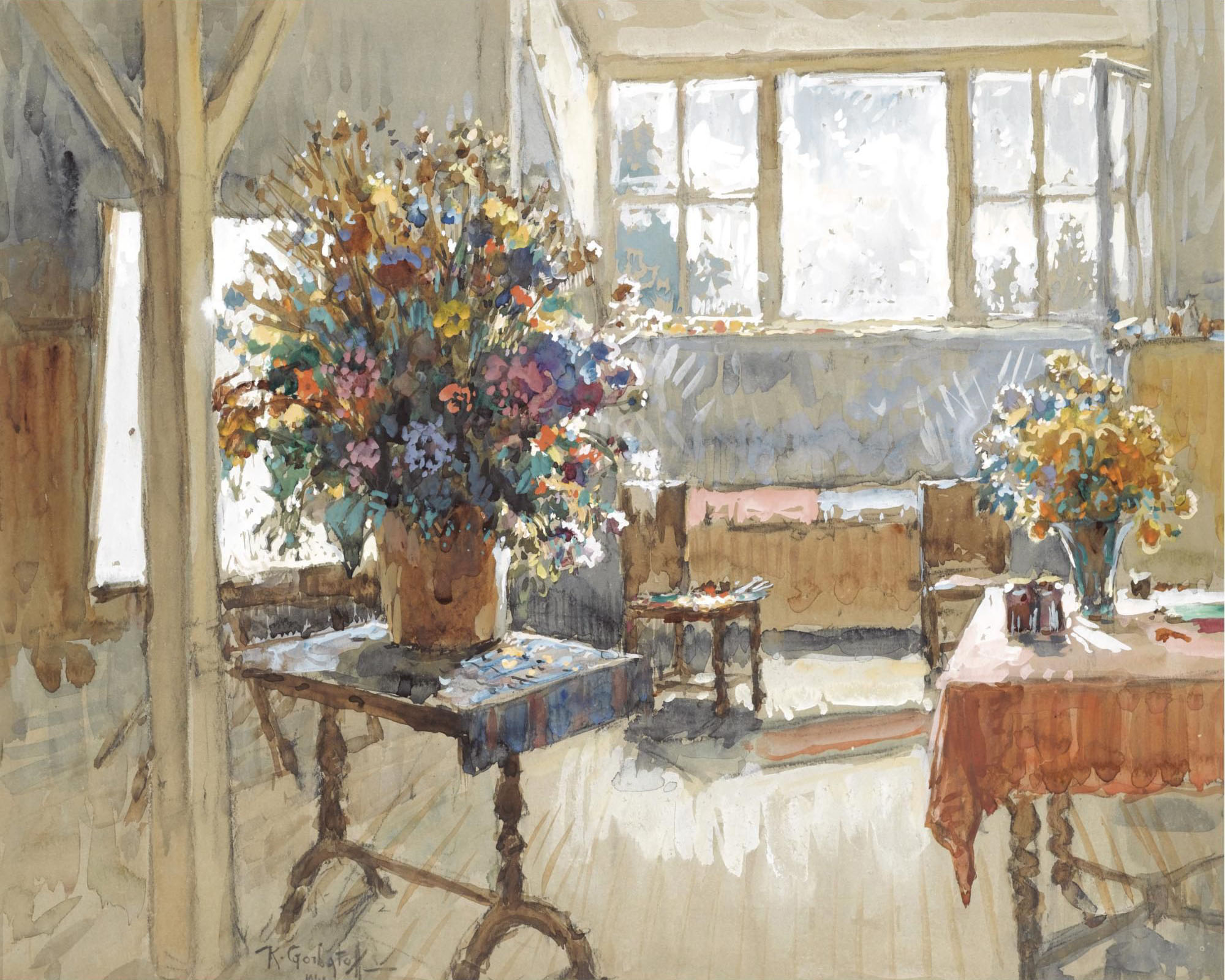 Горбатов. Интерьер с букетом летних цветов. 1941