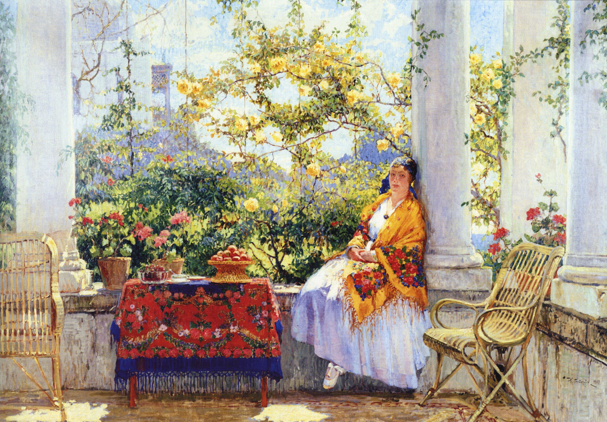 Горбатов. Отдых на веранде. Портрет жены художника. 1917