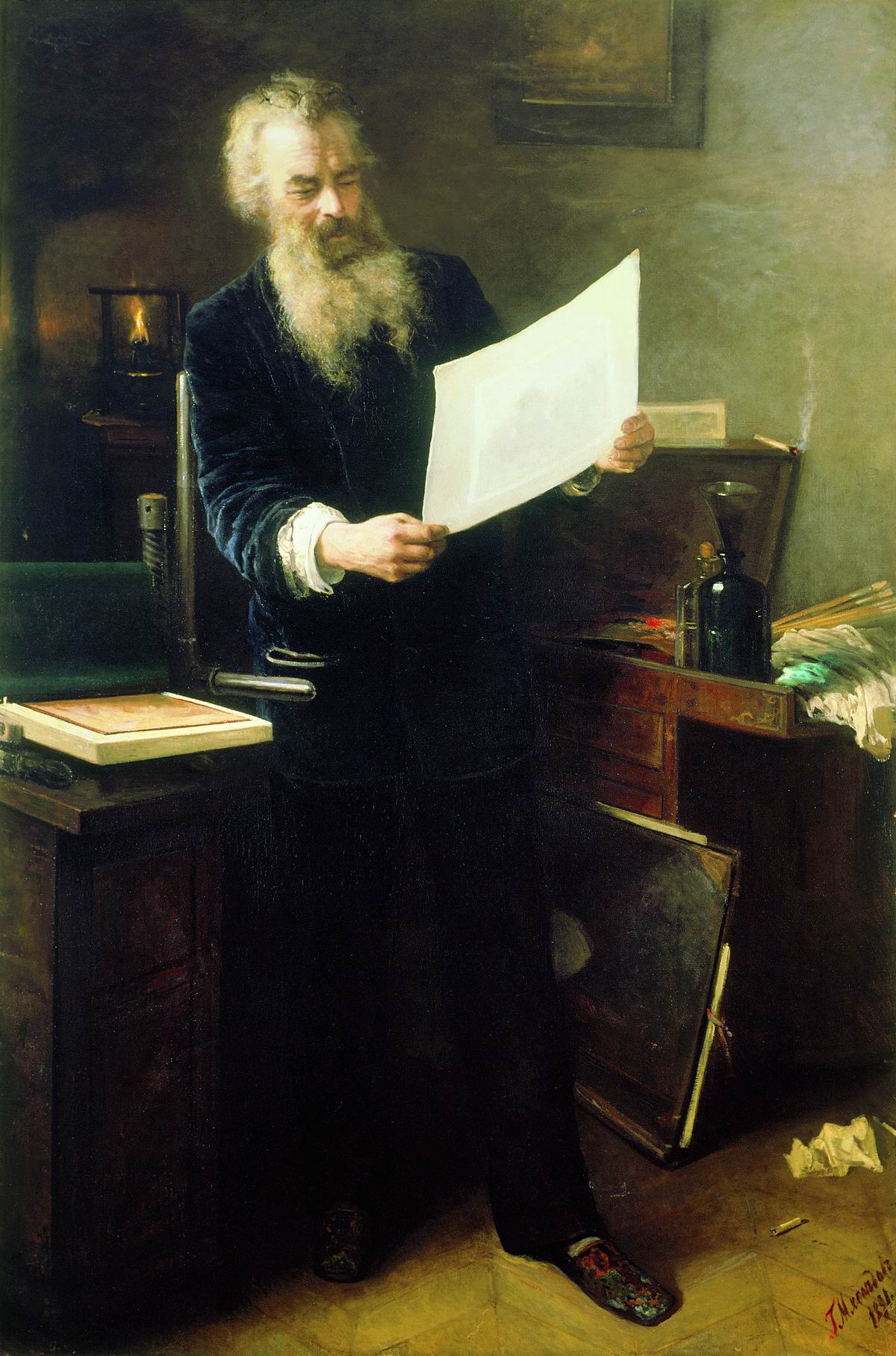 Мясоедов Г.. Первый оттиск. Портрет И.И.Шишкина. 1891