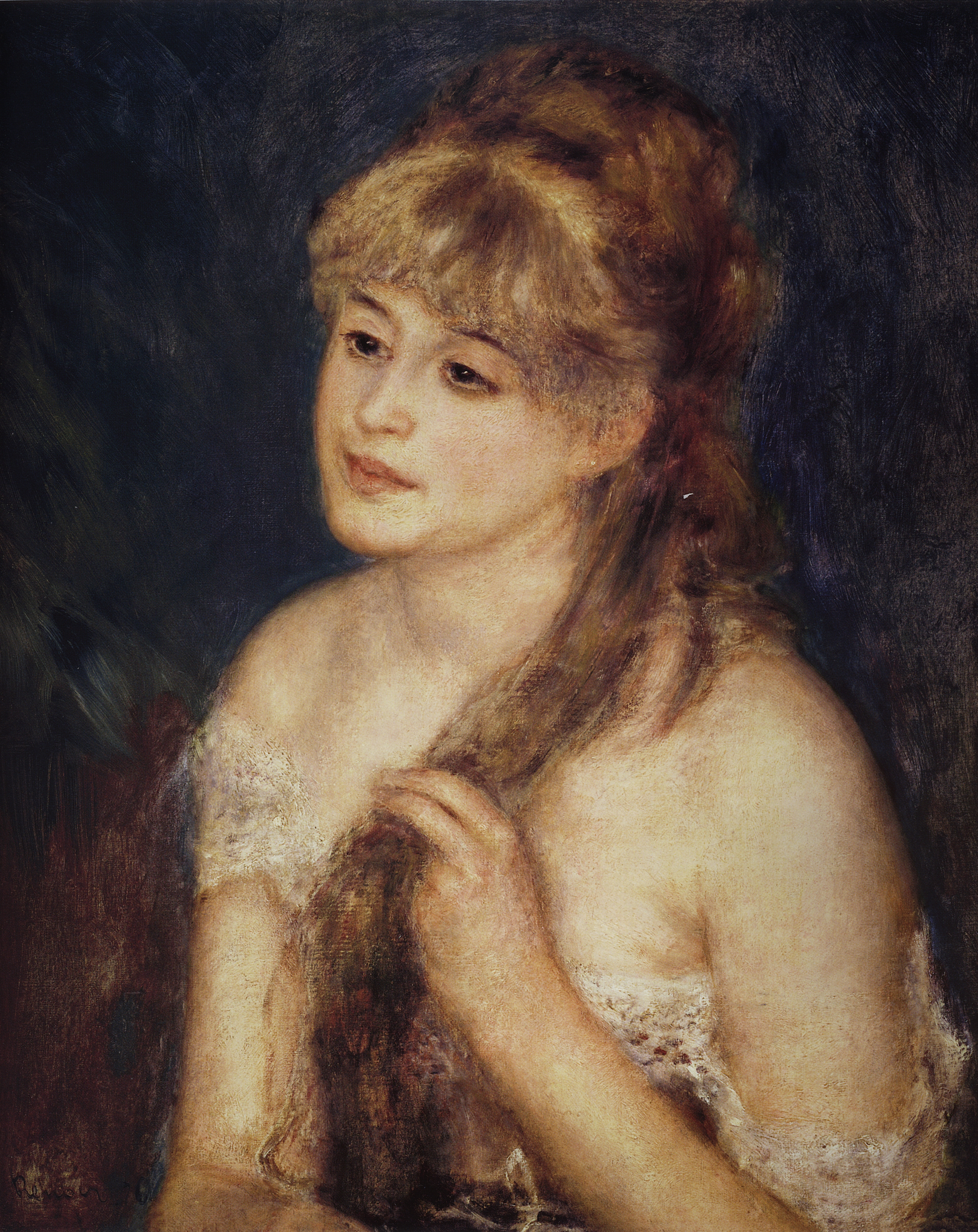 Ренуар. Молодая женщина, расчесывающая волосы. 1876