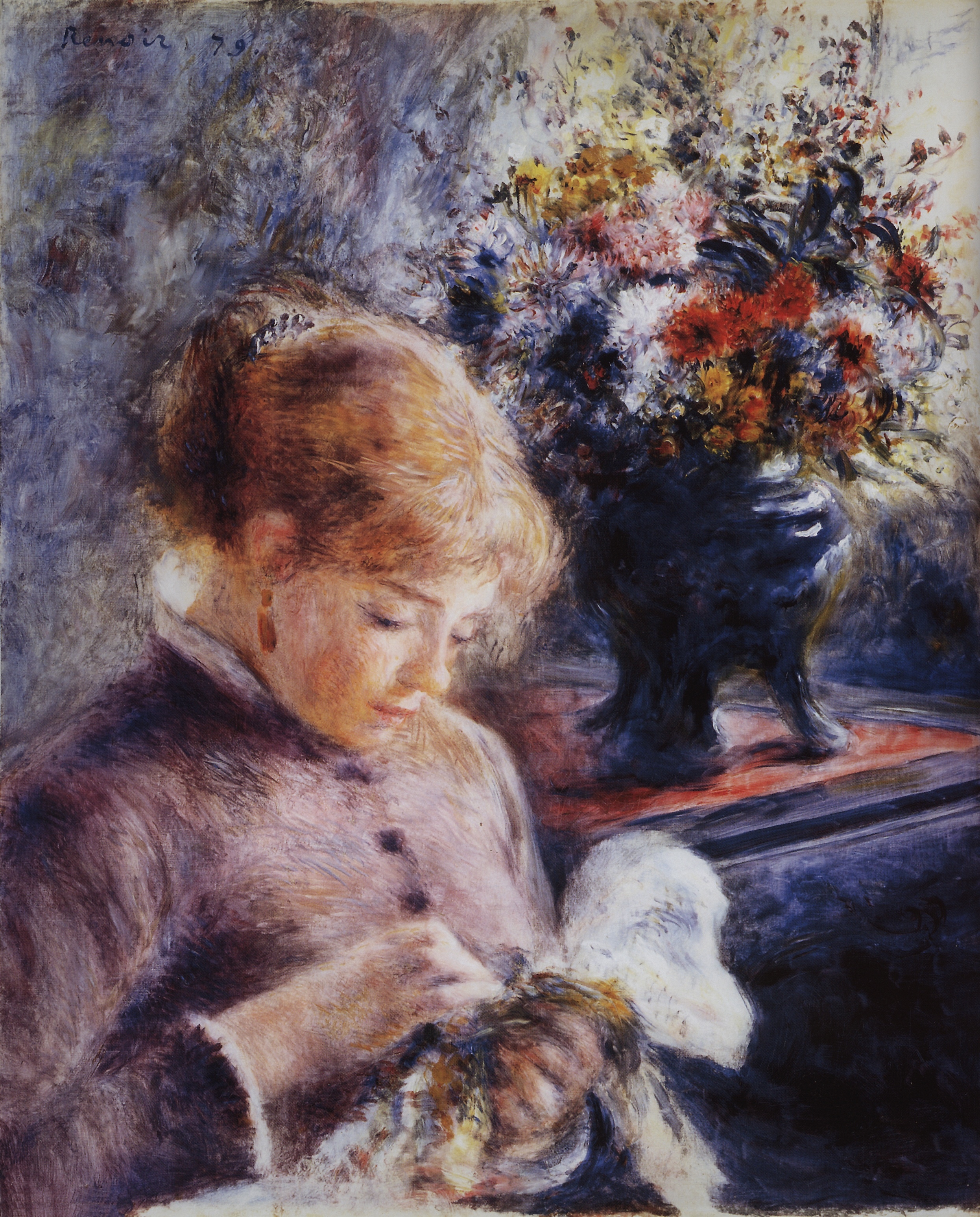 Ренуар. Молодая женщина, занятая шитьем. Около 1879