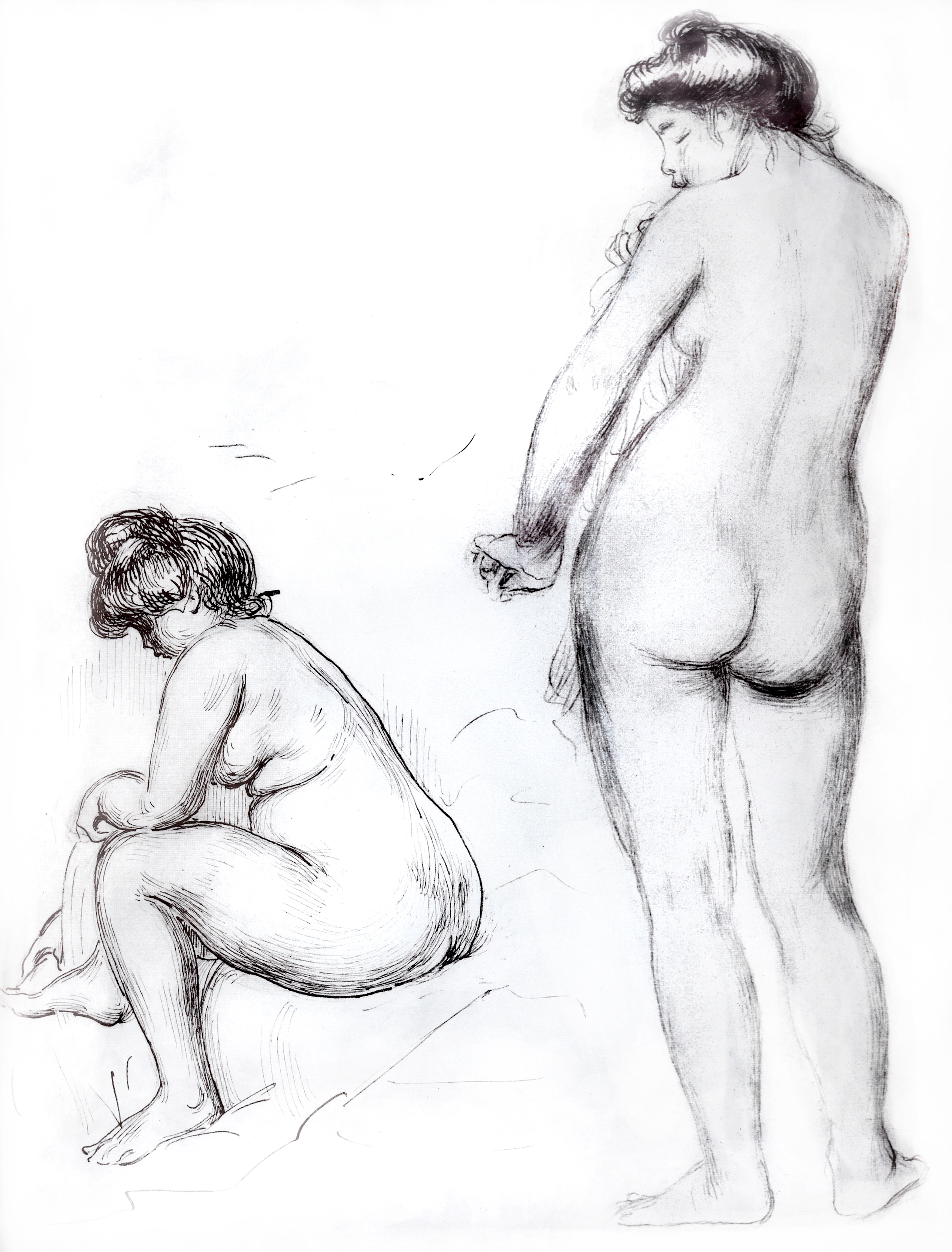 Ренуар. Сидящая купальщица, вытирающая ногу, и стоящая купальщица, вытирающая руку. 1884-1885
