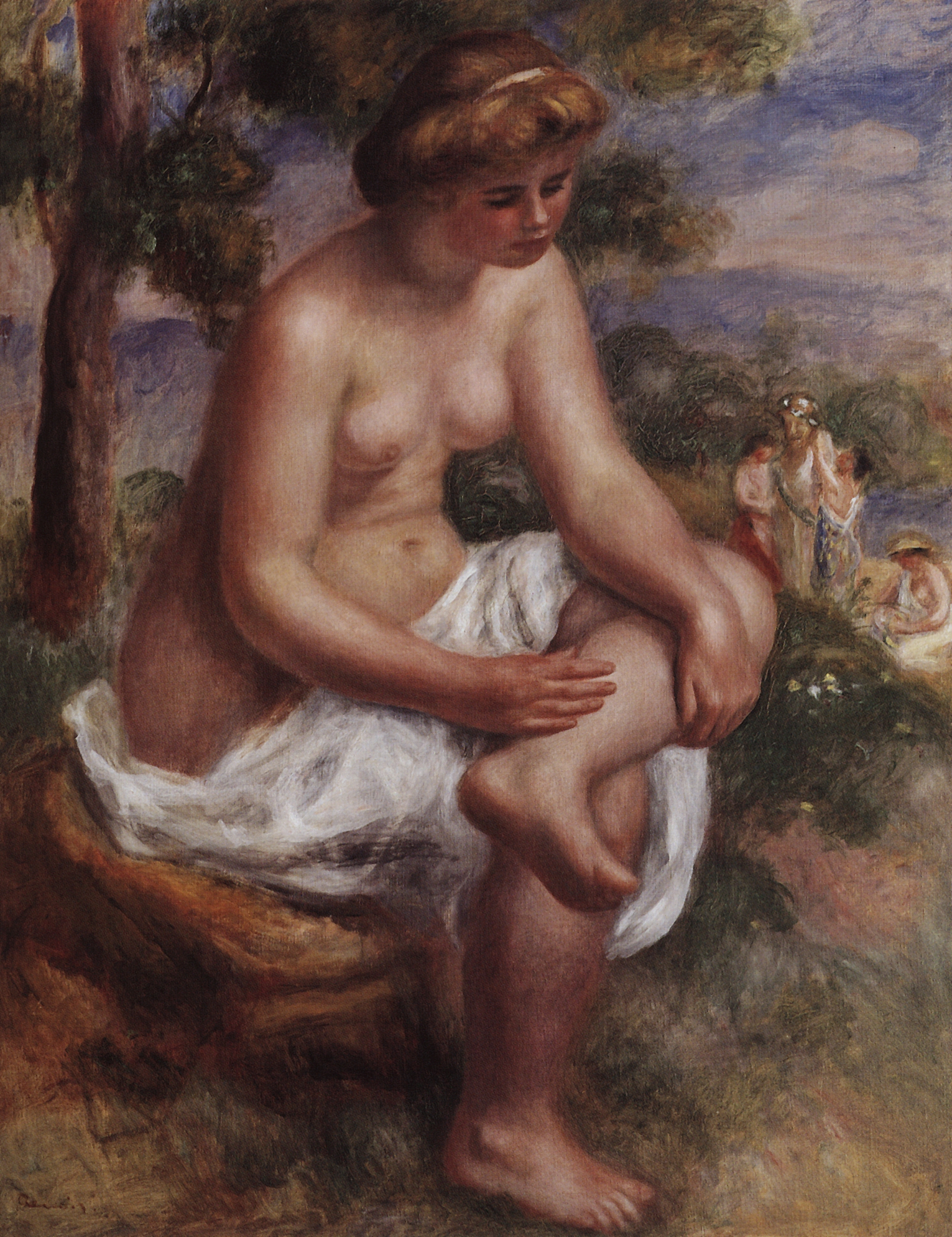Ренуар. Сидящая купальщица на фоне пейзажа (Эвридика). 1895-1900