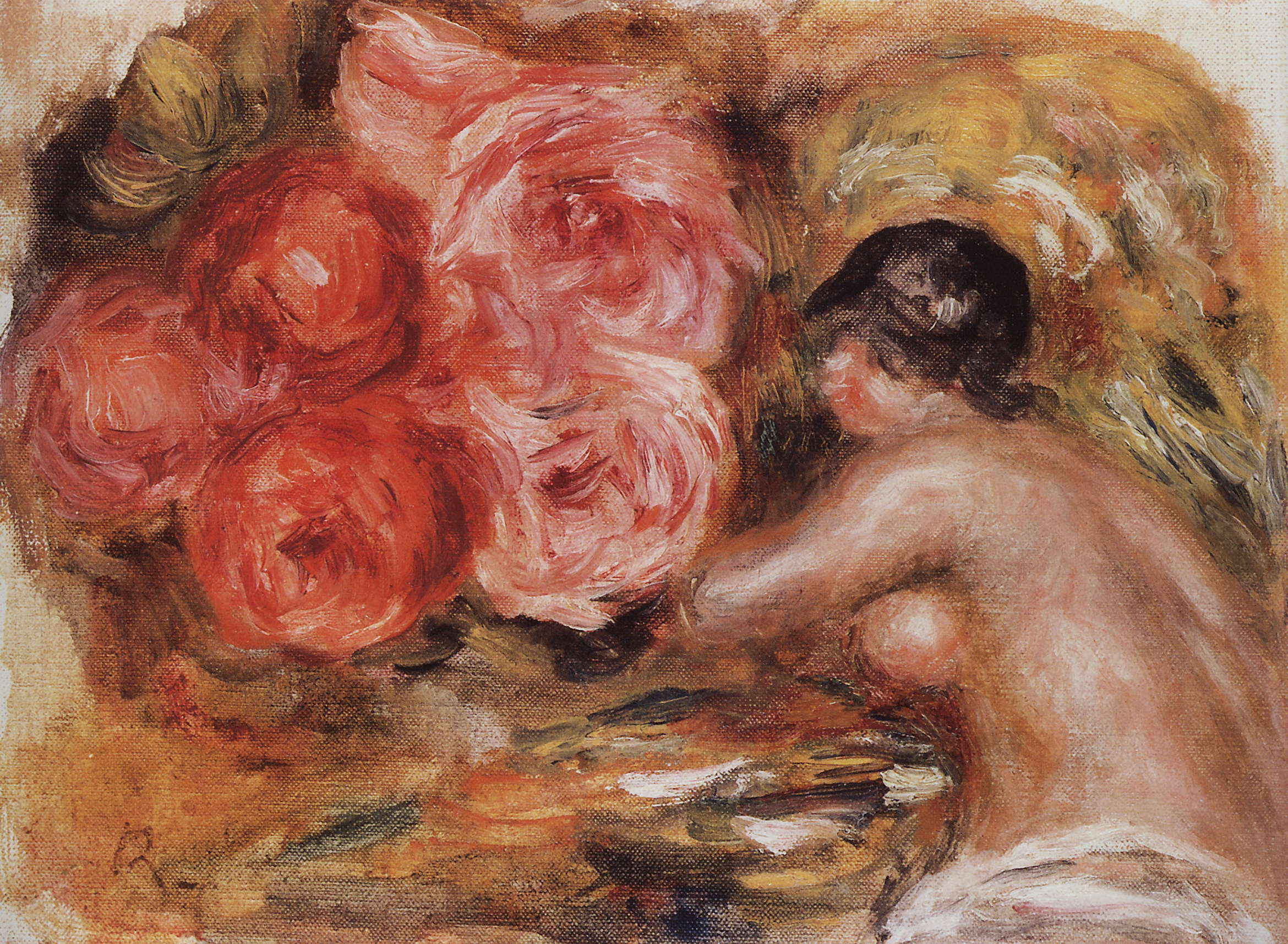 Ренуар. Розы и этюд, изображающий Габриэль. Около 1907