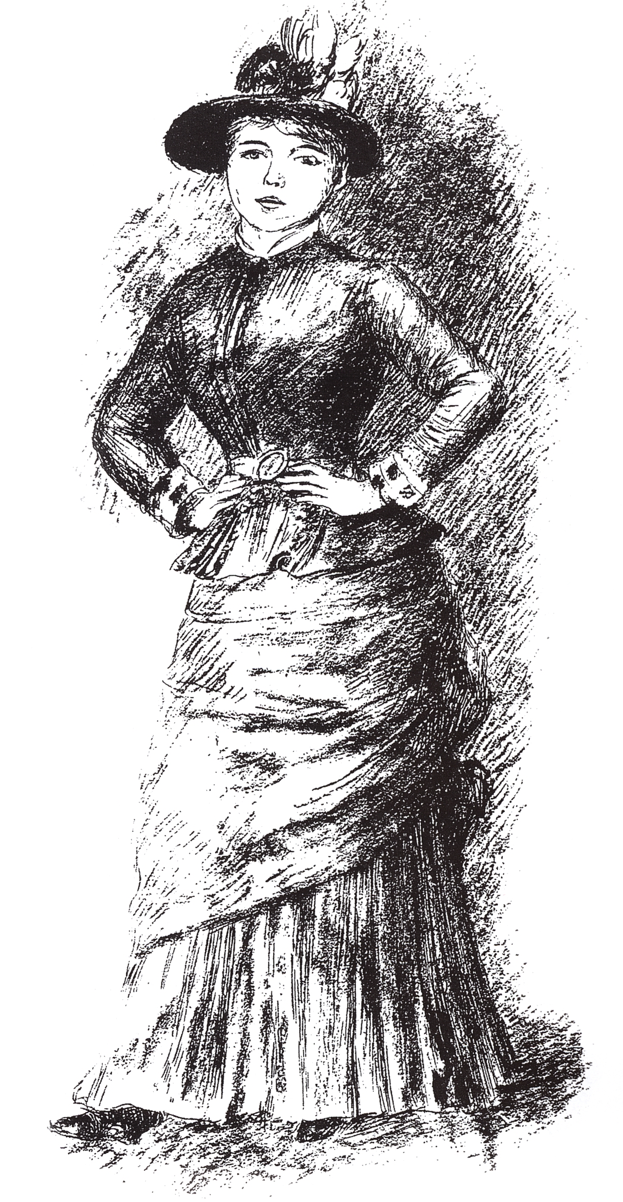 Ренуар. Женщина в шляпе с цветами и кринолине. 1876-1878