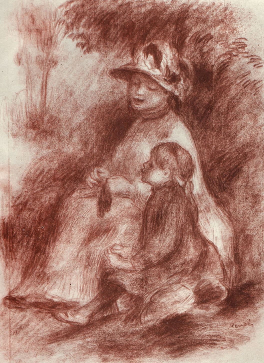 Ренуар. Мать с ребенком, сидящие на траве. Около 1890-1891