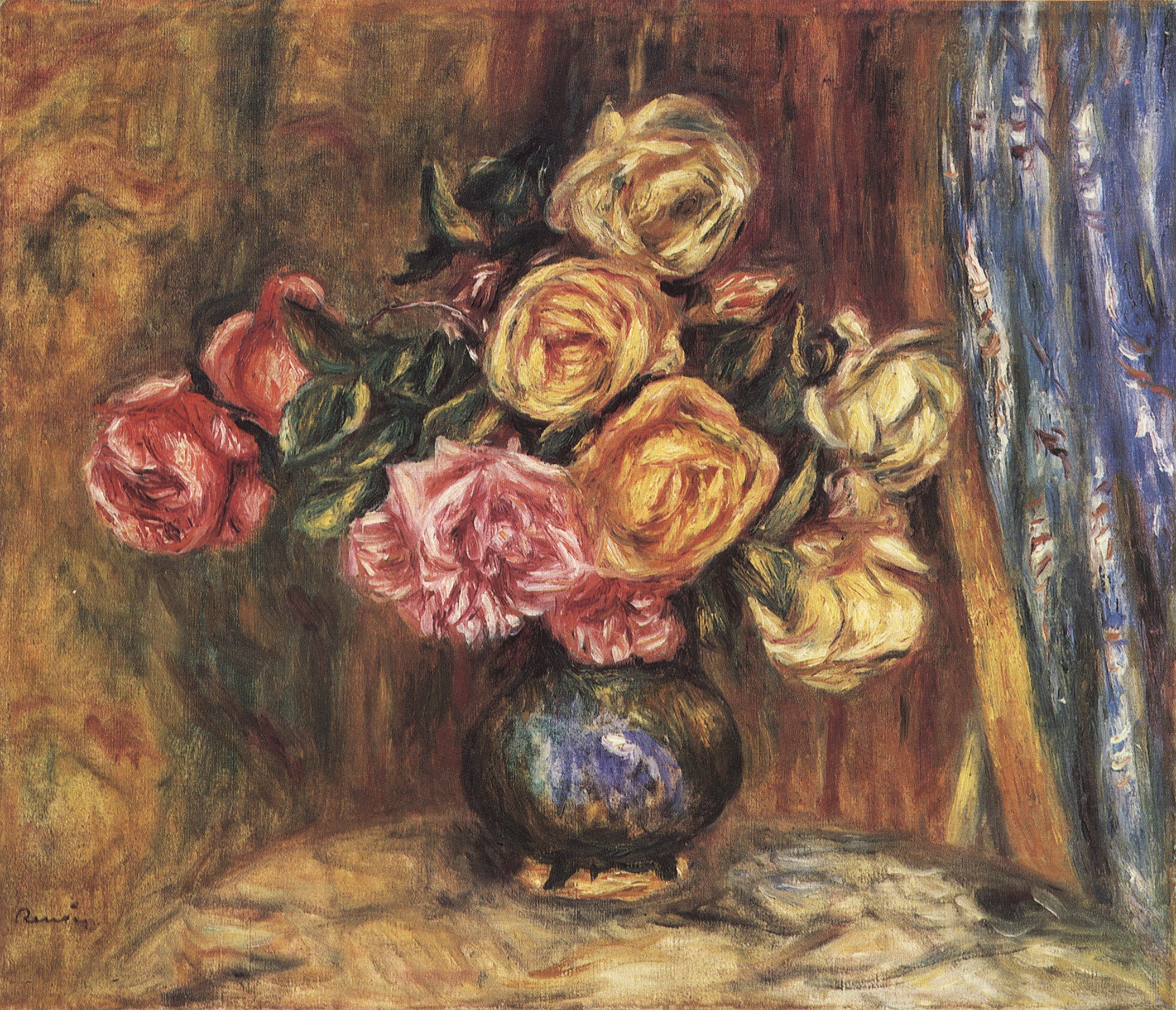 Ренуар. Розы перед голубой занавеской. 1912
