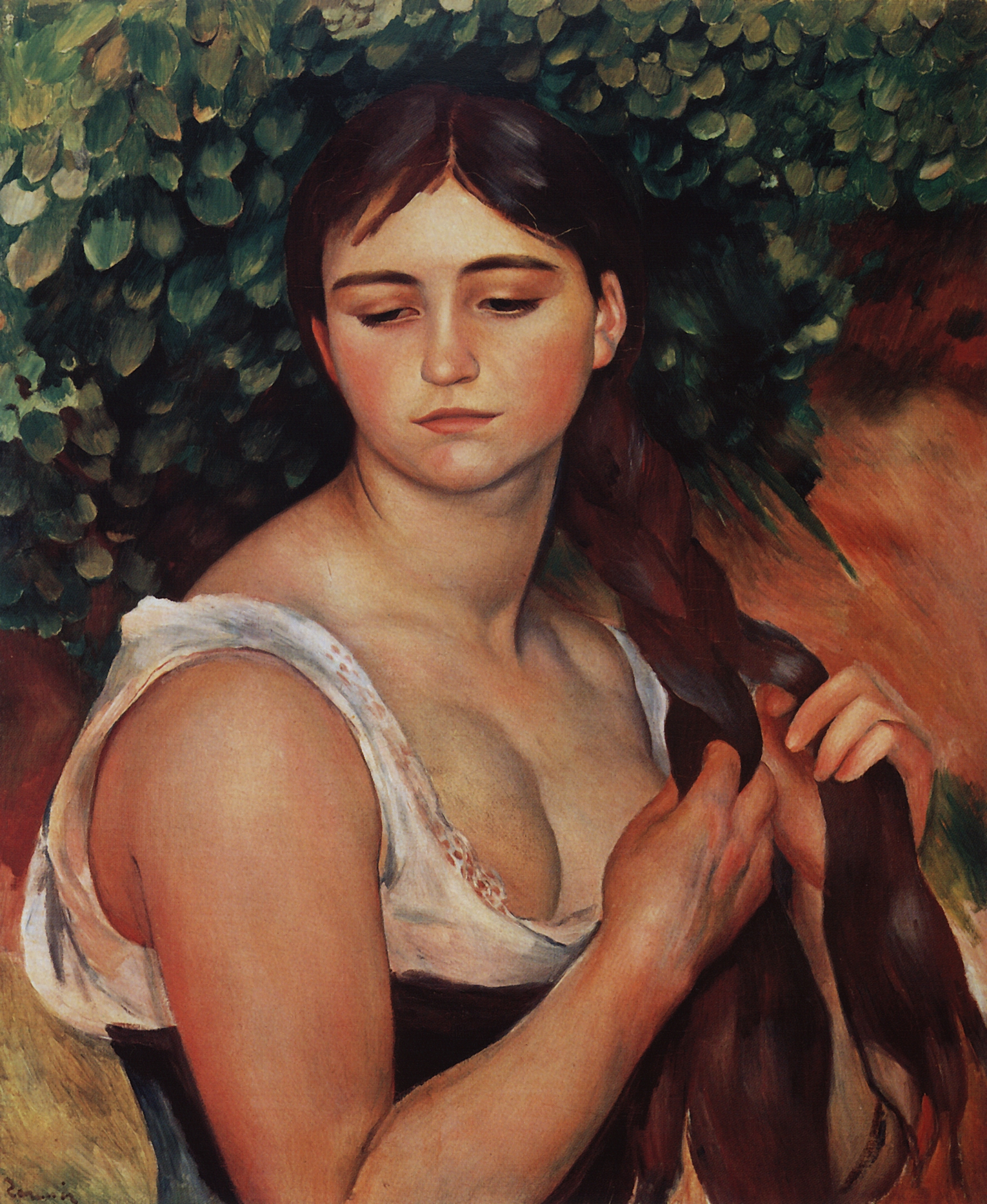 Ренуар. Девушка, заплетающая косу (Сюзанна Валадон). 1884-1886
