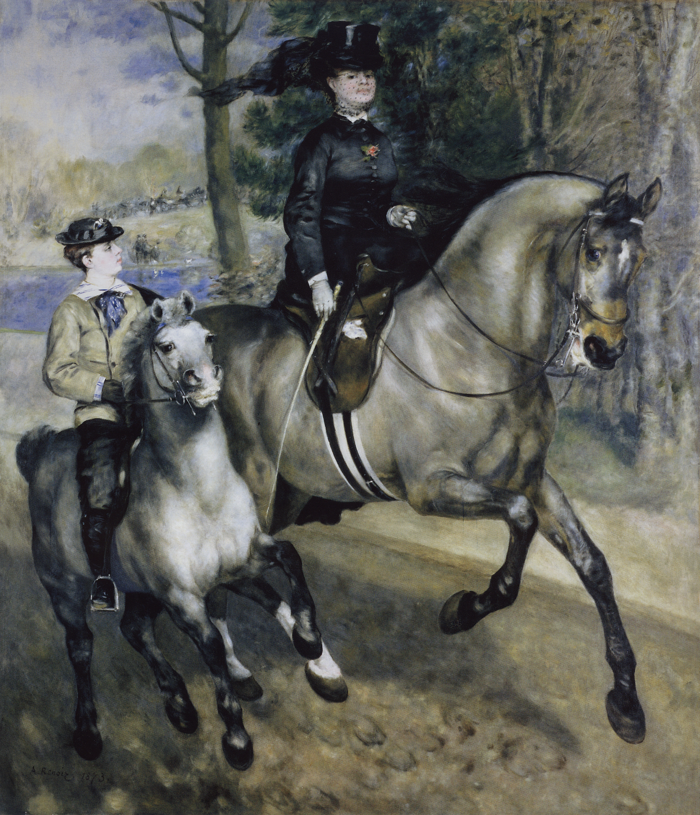 Ренуар. Прогулка верхом в Булонском лесу (Мадам Анриэтт Дарра). 1873