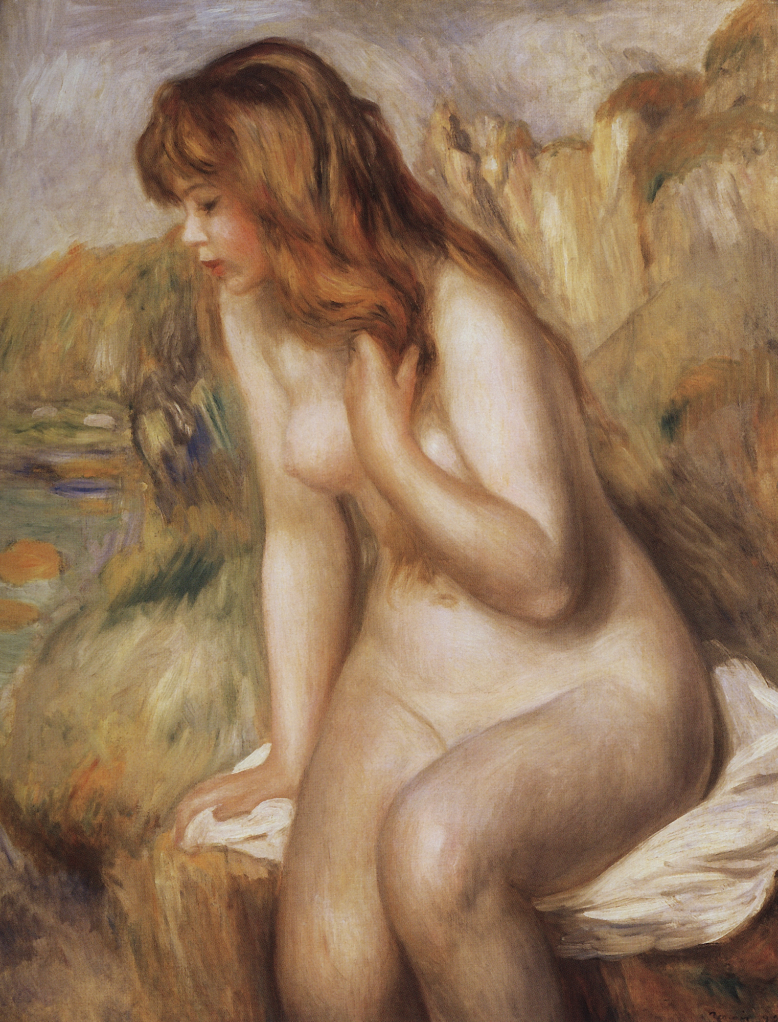 Ренуар. Купальщица, сидящая на камне. 1892