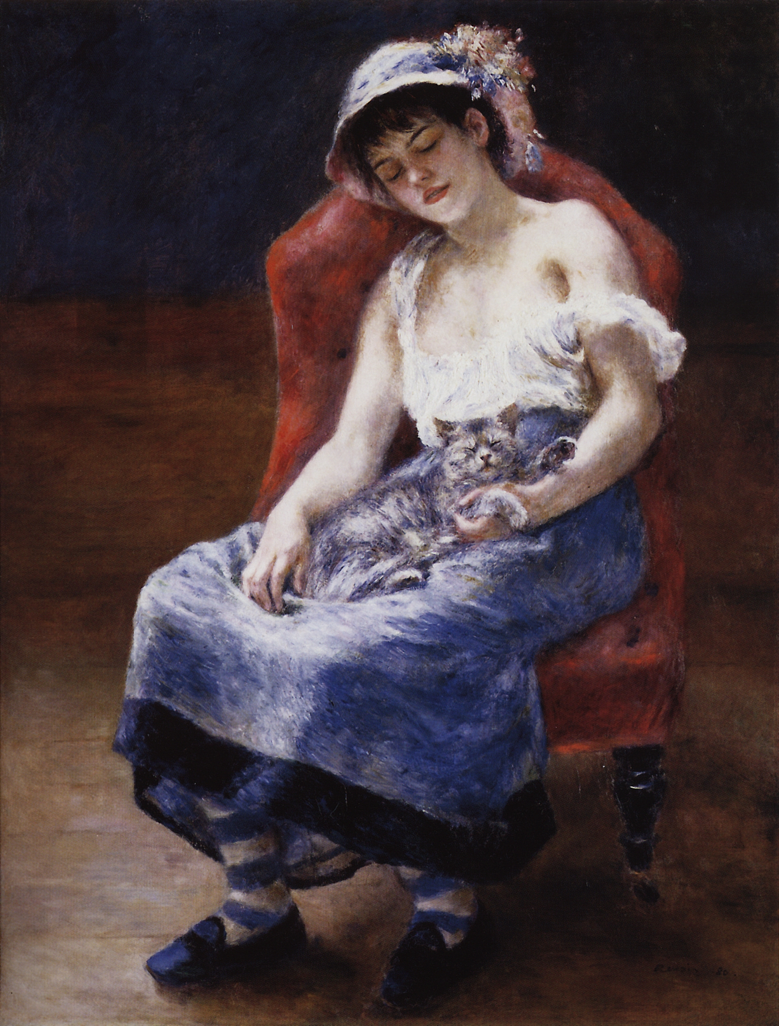 Ренуар. Спящая девушка с кошкой. 1880
