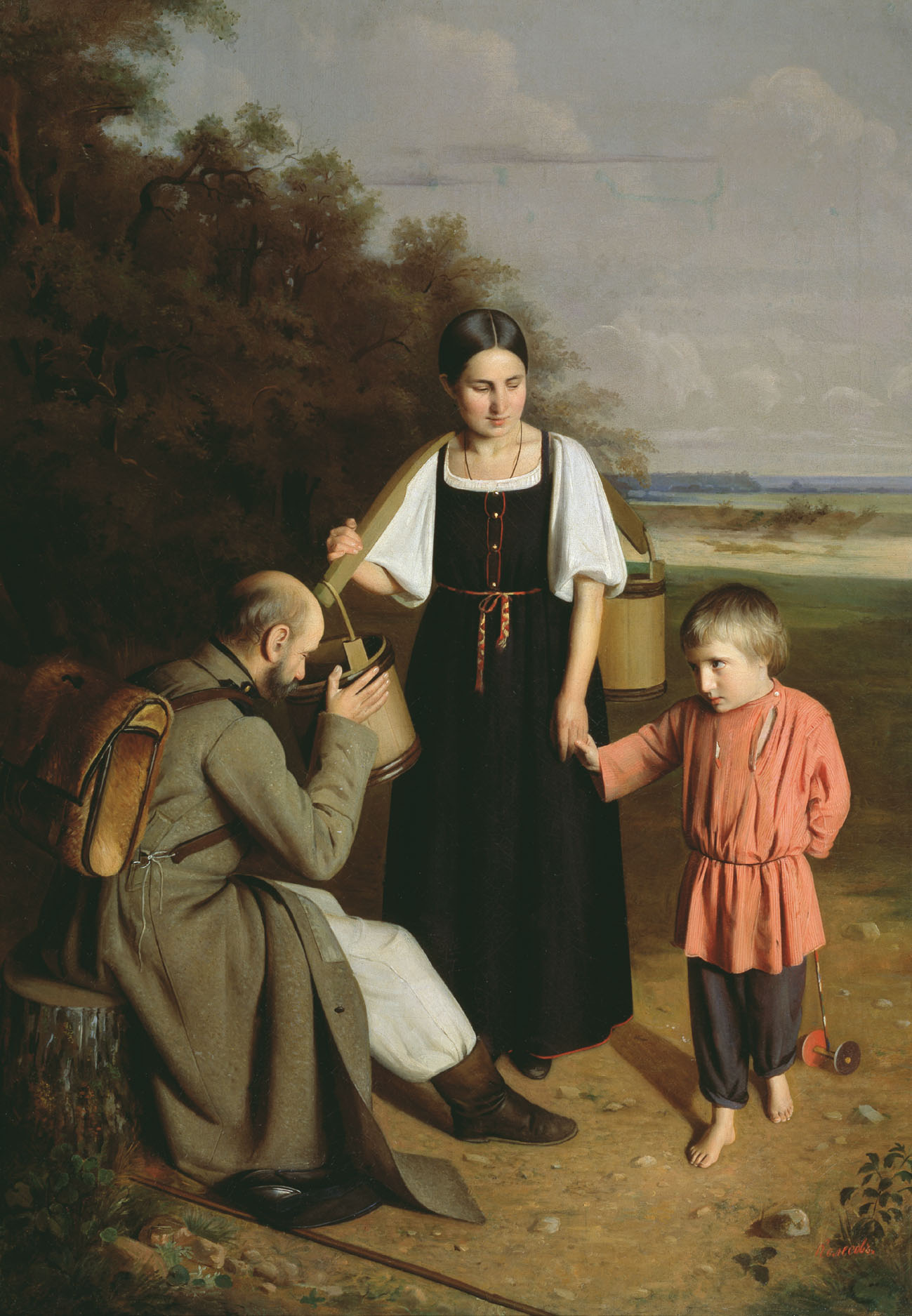 Колесов. Крестьянка, подающая солдату пить. 1859