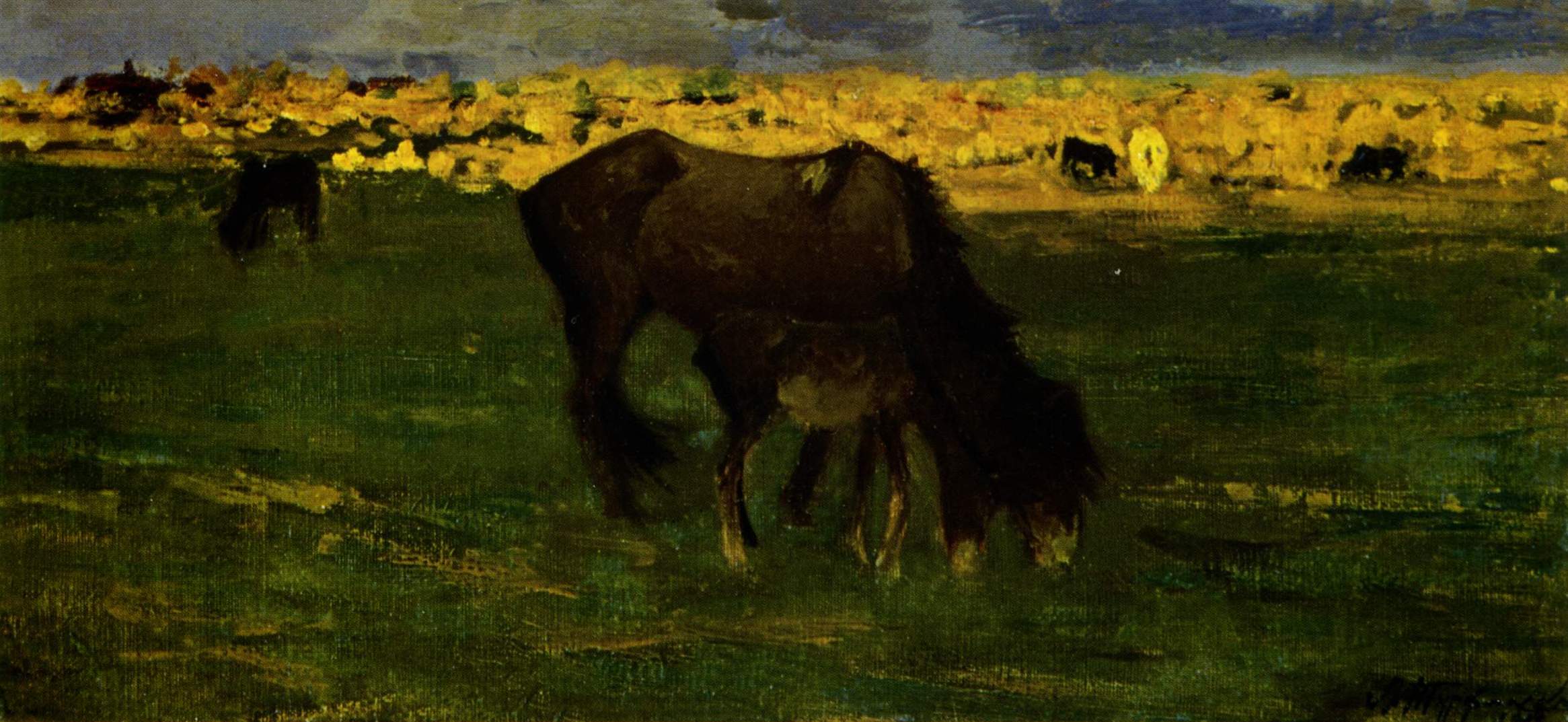 Туржанский. Вечер. Пейзаж с лошадьми. 1911