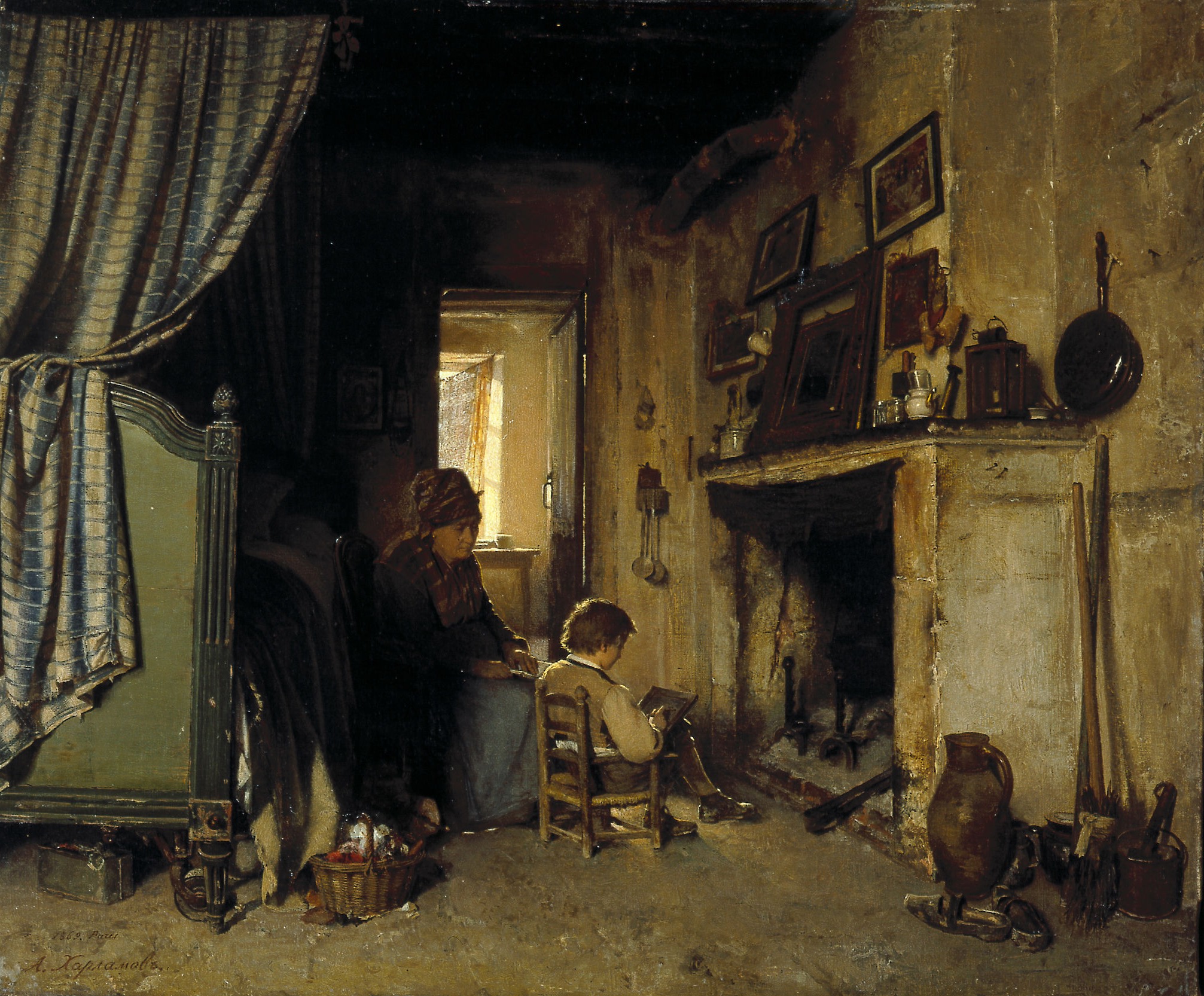 Харламов А.. Бабушка с внучком. 1869