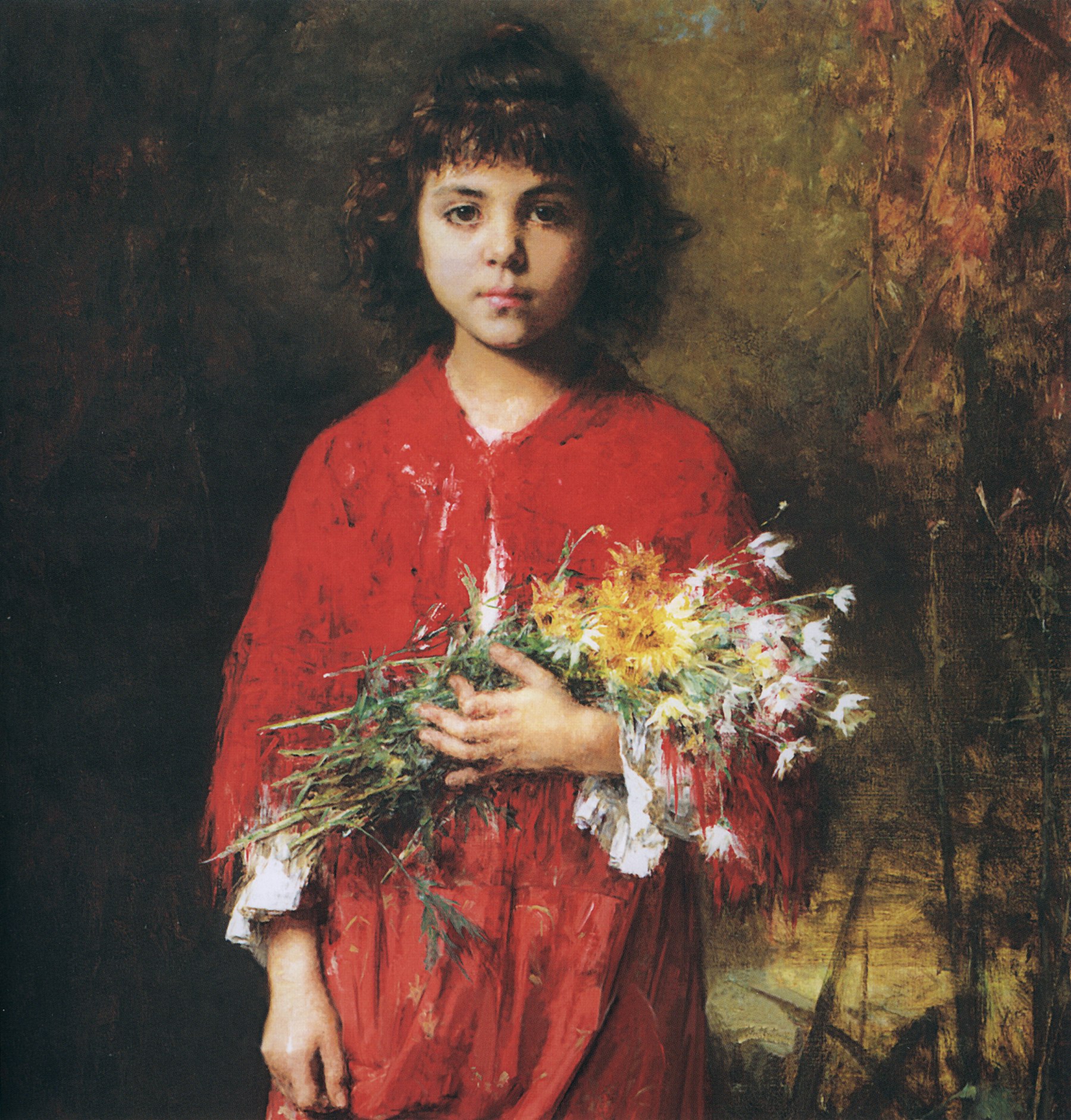 Харламов А.. Портрет девочки с букетом цветов